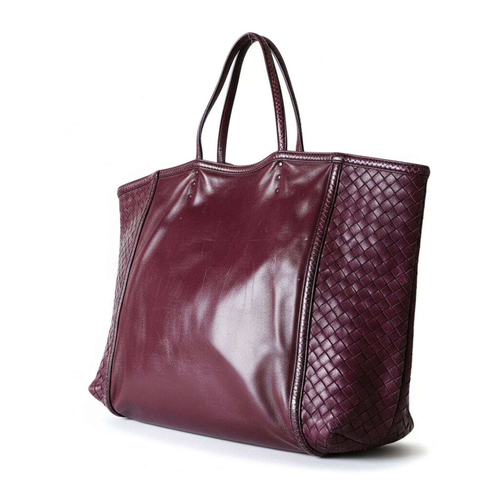 Bottega Veneta Bottega Veneta - Large Burgundy Leather Woven Tote Bag Size ONE SIZE - 1 Thumbnail