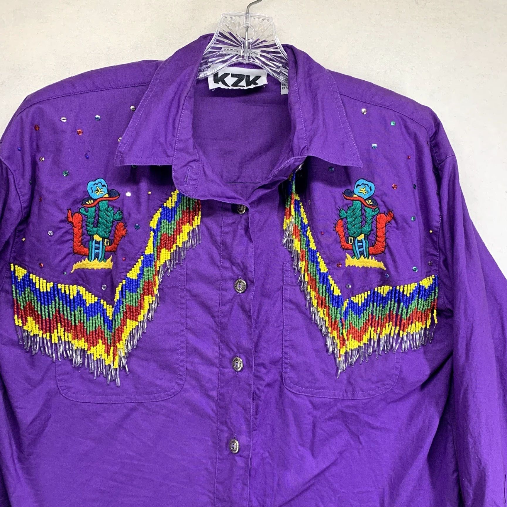 Vintage VINTAGE KZK Western Shirt Women Medium Purple Beaded Embroidered Cowgirl 90s Western-style Size M / US 6-8 / IT 42-44 - 3 Thumbnail