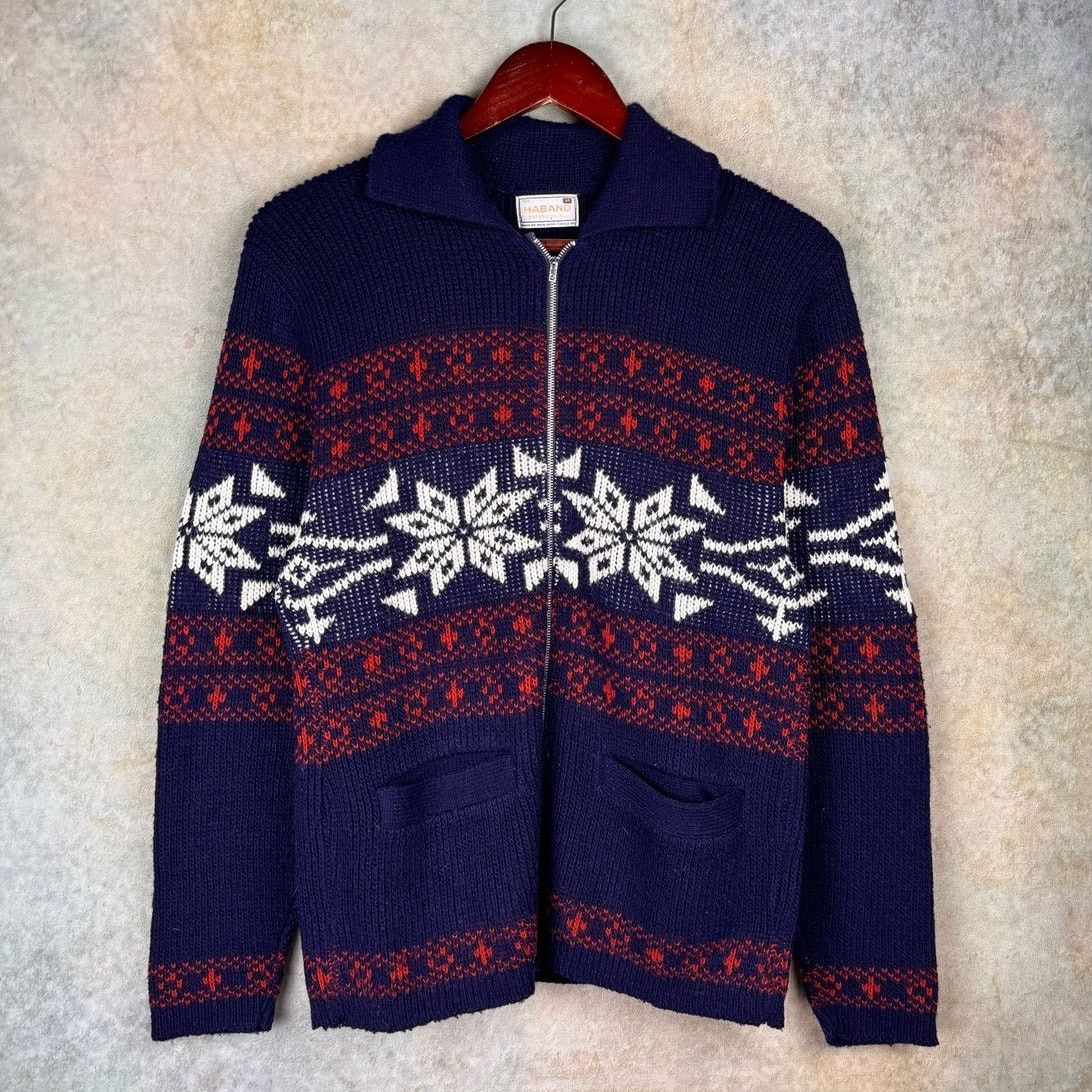 Vintage VTG 80s Knit Full Zip Jacket Sz M Navy Blue Red Size US M / EU 48-50 / 2 - 1 Thumbnail