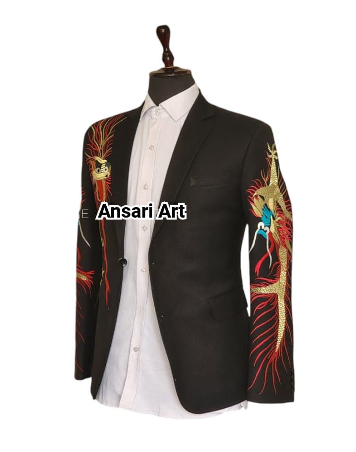 Other Men 2PC Customized Dragon Embroidery western cocktail outfit Size 46S - 2 Thumbnail