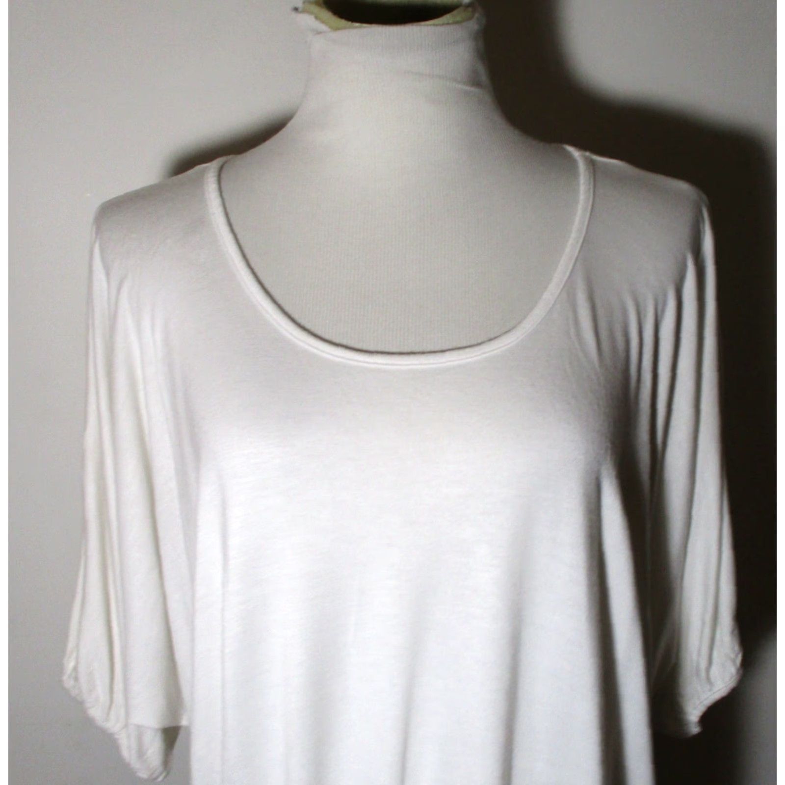 Vintage Eight Sixty White Rayon Stretch Top XL Blouse Women Regular Short Sleeve Wear Dressy Casual 95% Rayon 5% Spandex Knit Boat Neck Knit Top Size XL / US 12-14 / IT 48-50 - 2 Thumbnail