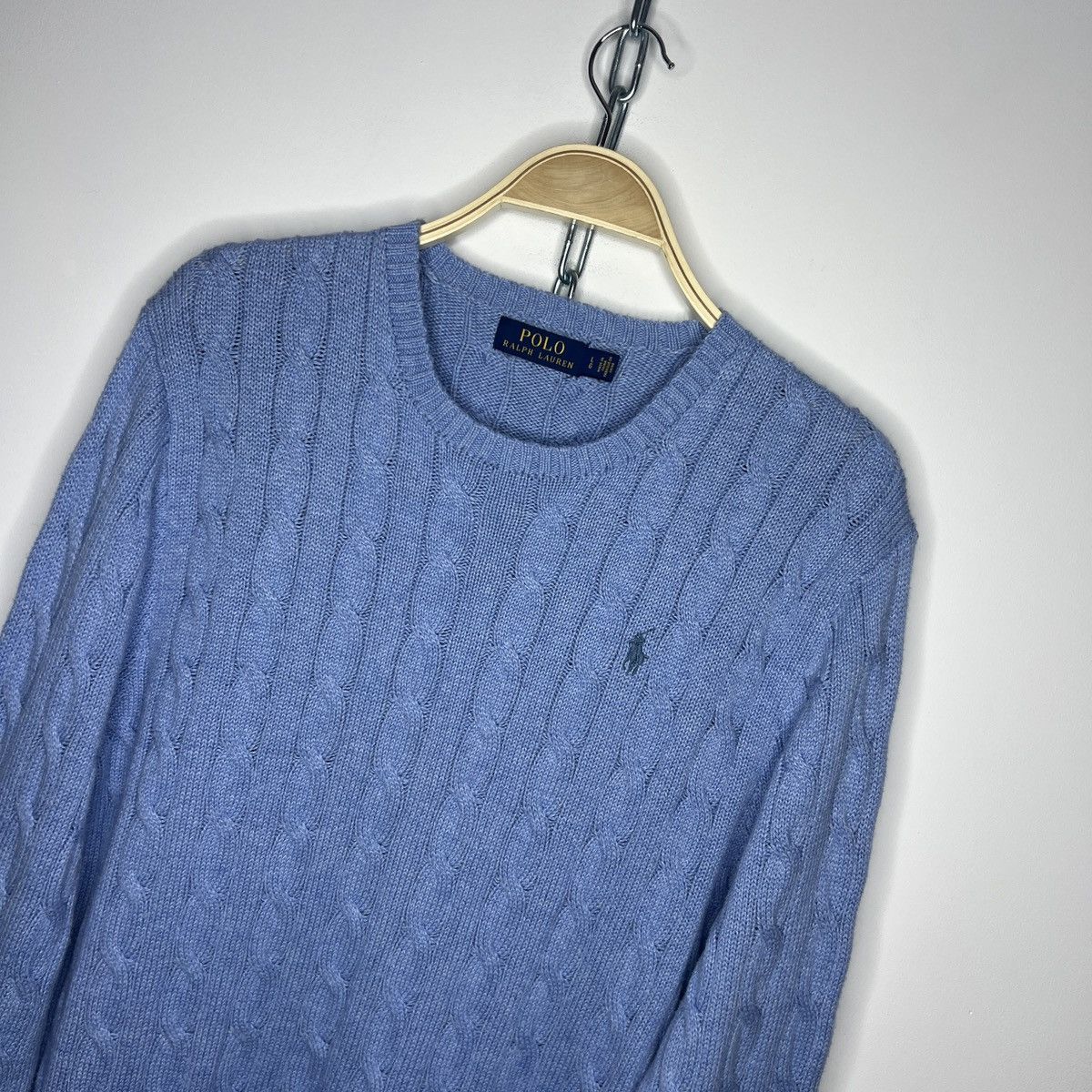 Polo Ralph Lauren × Ralph Lauren Polo Ralph Lauren Sweater Jumper Cable Knitwear Baby Blue Size US L / EU 52-54 / 3 - 4 Thumbnail