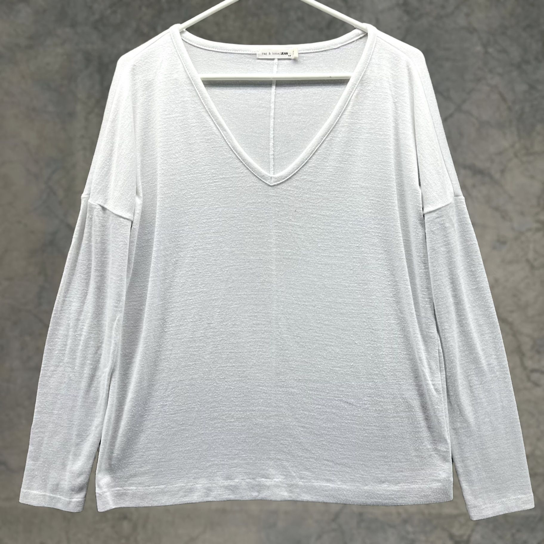 Vintage Rag & Bone/JEAN Shirt Womens Small White V Neck Long Sleeve Jersey Stretch Top Size S / US 4 / IT 40 - 1 Thumbnail