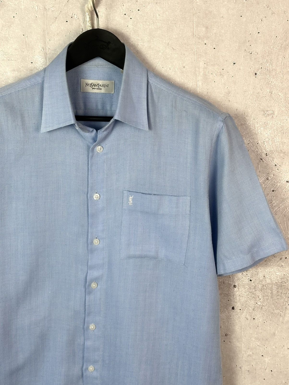 Yves Saint Laurent Vintage YSL YvesSaintLaurent Blue Cotton Short Sleeve Shirt Size US M / EU 48-50 / 2 - 3 Thumbnail