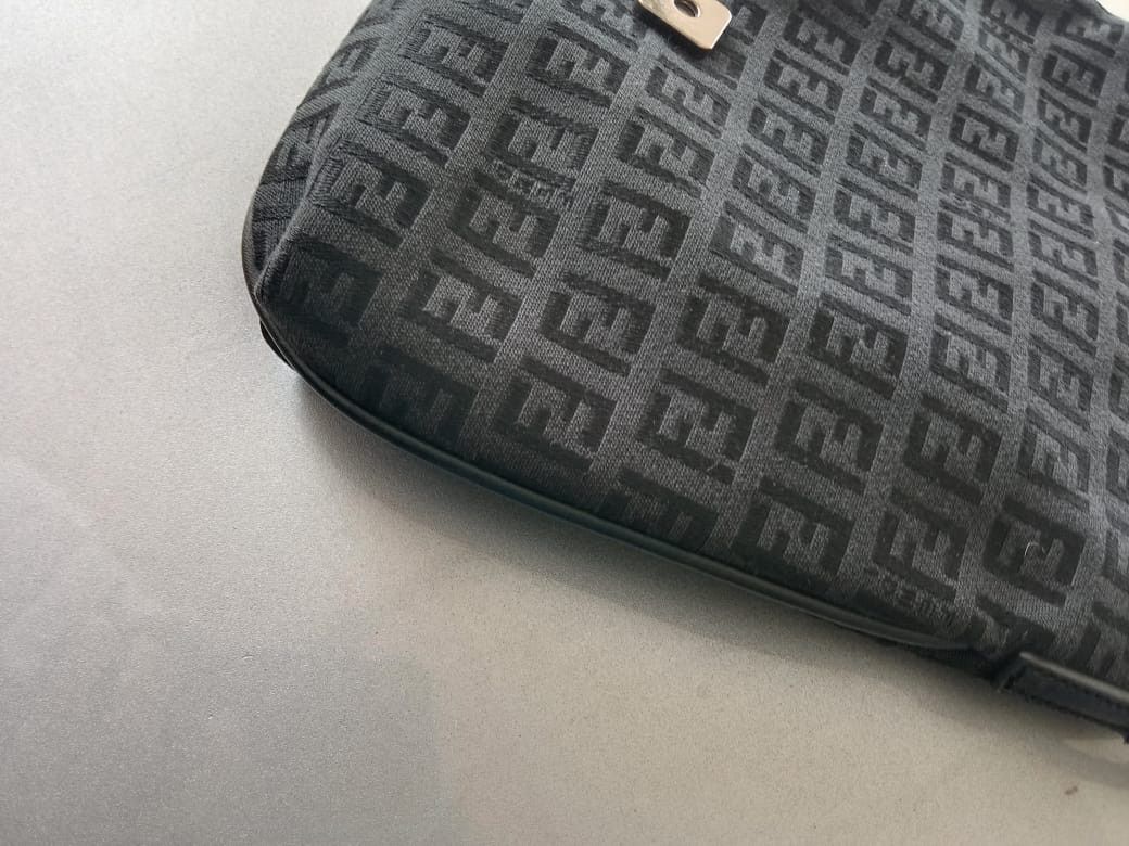 Fendi FENDI Zucchino Canvas Mamma Baguette Crossbody Black Bag Size ONE SIZE - 9 Thumbnail