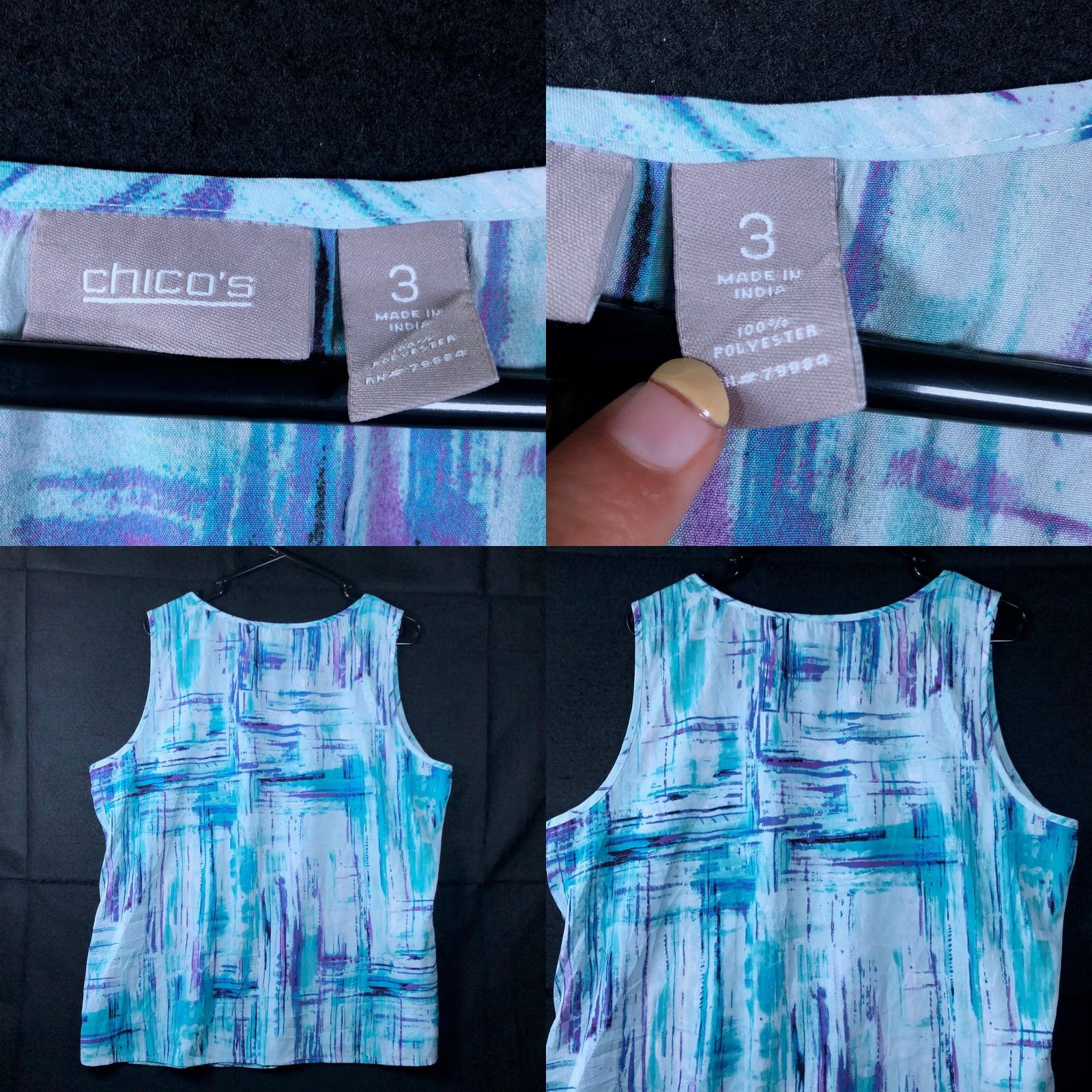 Vintage Chicos Womens Blouse Blue Purple Abstract Scoop Neck Sleeveless Lightweight XS-XL Geometric Casual Workwear Party/Cocktail 3/Regular Mens Women Girls Size XL / US 12-14 / IT 48-50 - 8 Thumbnail