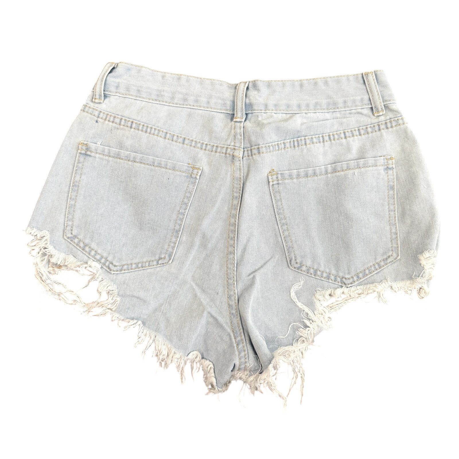 Shein Ripped & Frayed Hem Denim Shorts in Blue, Size 27 Size 27" / US 4 / IT 40 - 2 Thumbnail