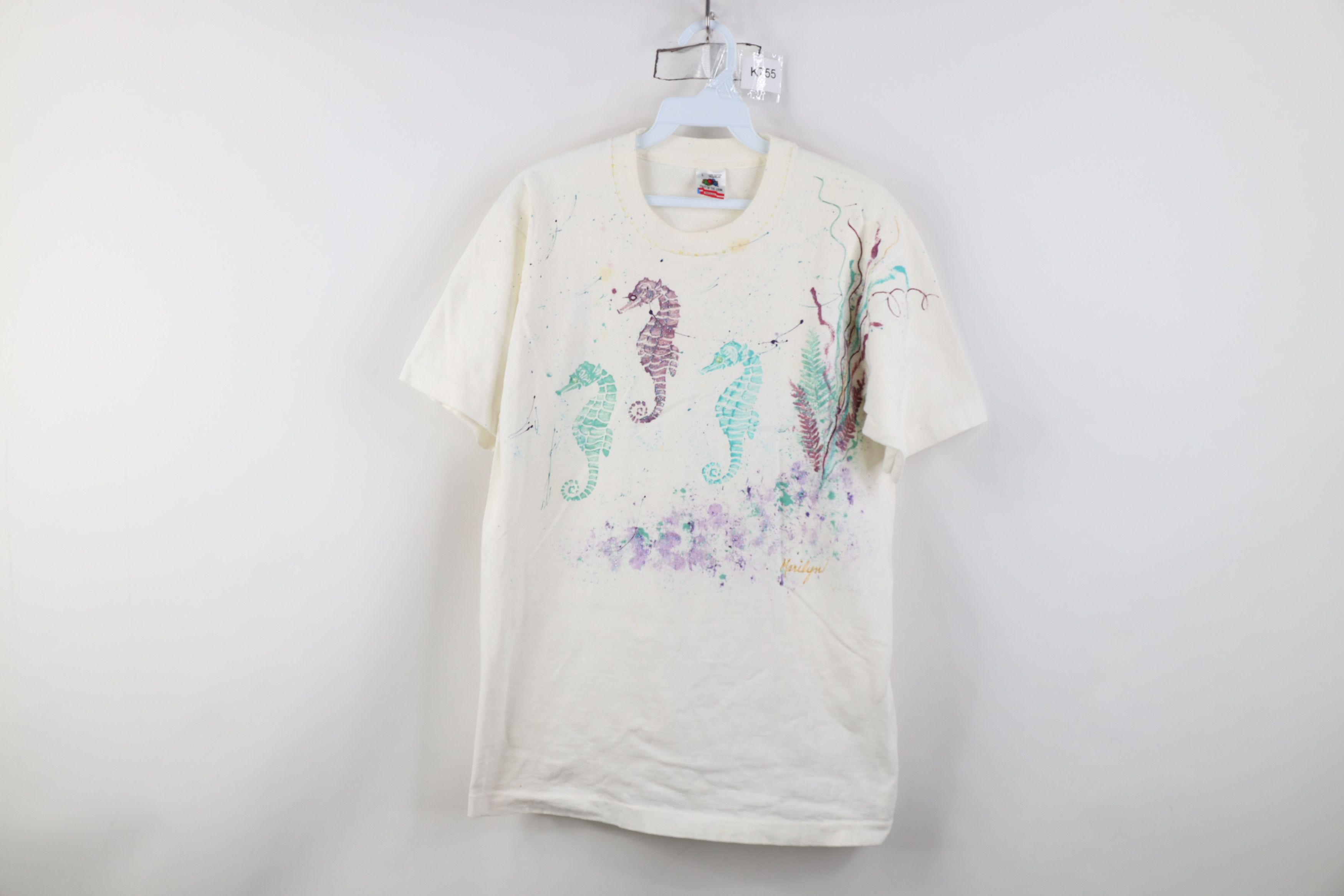 Vintage Vintage 90s Streetwear Glitter Glue Seahorse T-Shirt USA Size L / US 10 / IT 46 - 1 Thumbnail