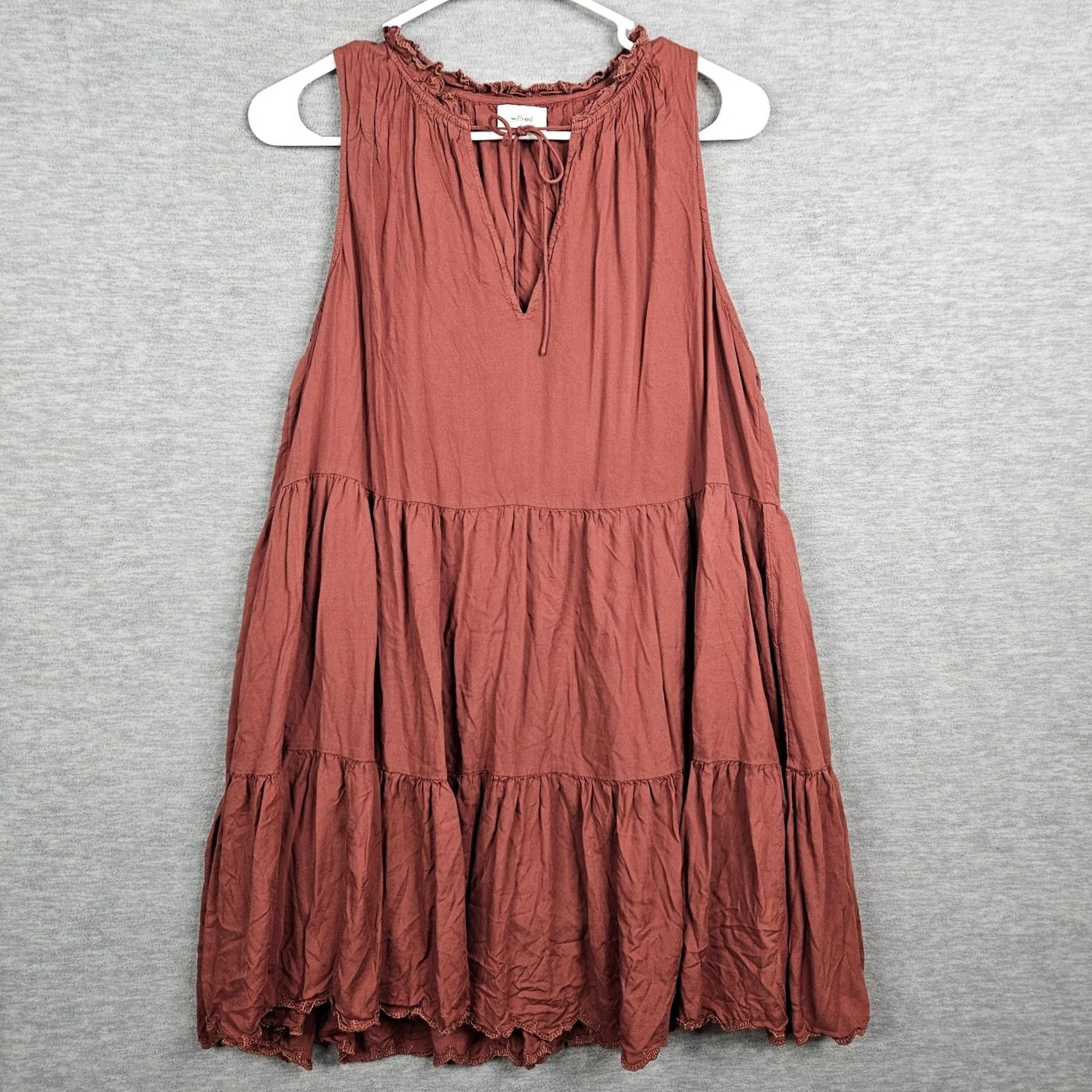 Vintage Wilfred Women's Orange Sleeveless Coral Tiered Mini Dress M V-Neck Casual Modal Size M / US 6-8 / IT 42-44 - 2 Thumbnail