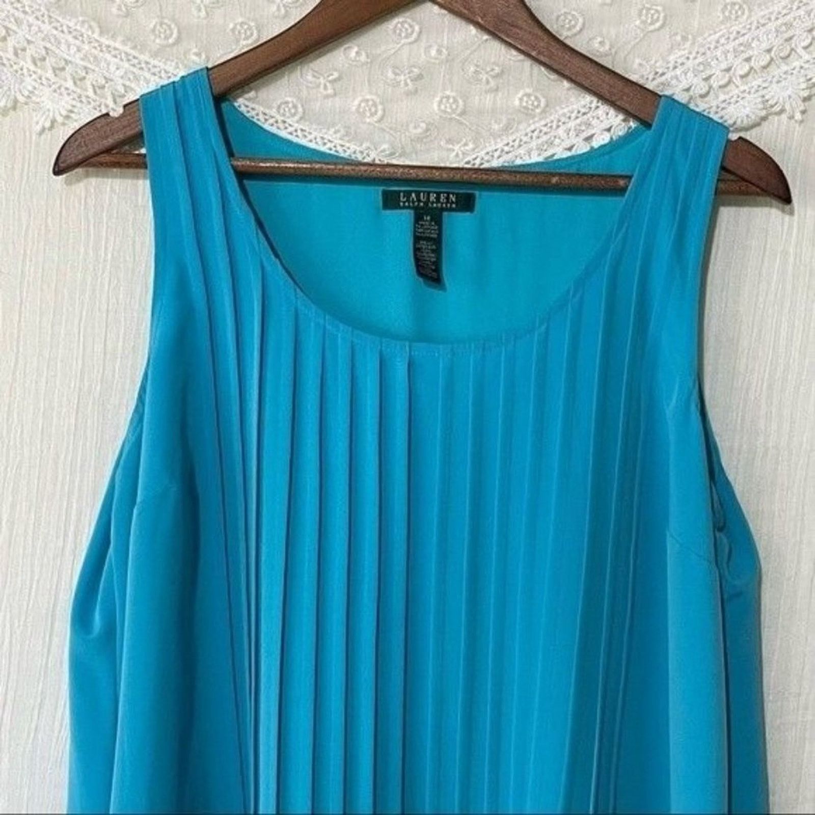 Lauren Ralph Lauren Lauren Ralph Lauren Sleeveless Pleated Dress Turquoise 14 Size XL / US 12-14 / IT 48-50 - 5 Thumbnail