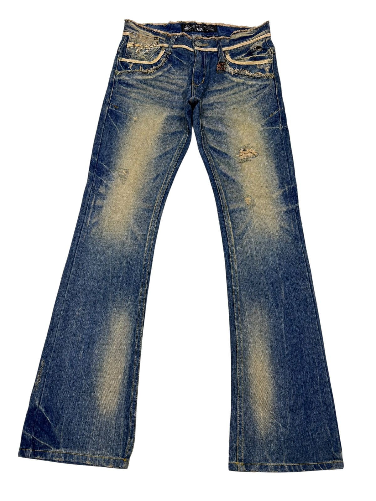 If Six Was Nine 🔥RED PEPPER Rusty Mud Wash Flared Jean Distressed Denim Size US 32 / EU 48 - 3 Thumbnail