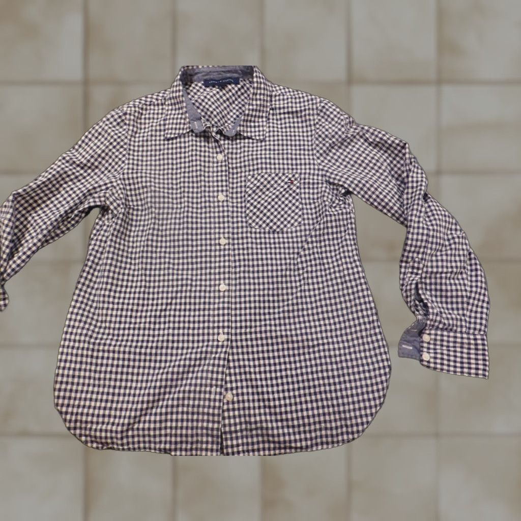 Tommy Hilfiger Tommy Hilfiger Womens Blouse Button-Up Purple Plaid Small S Crew Neck Casual Long Sleeve 100% Cotton Down Lightweight Basic Regular Womens Size S / US 4 / IT 40 - 1 Thumbnail