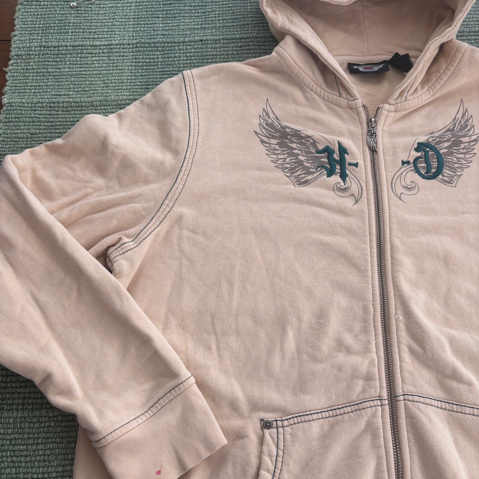 Harley Davidson × Vintage Vintage Y2K Harley Davidson Femme Cream Cotton Zip Hoodie XL Size XL / US 12-14 / IT 48-50 - 6 Thumbnail