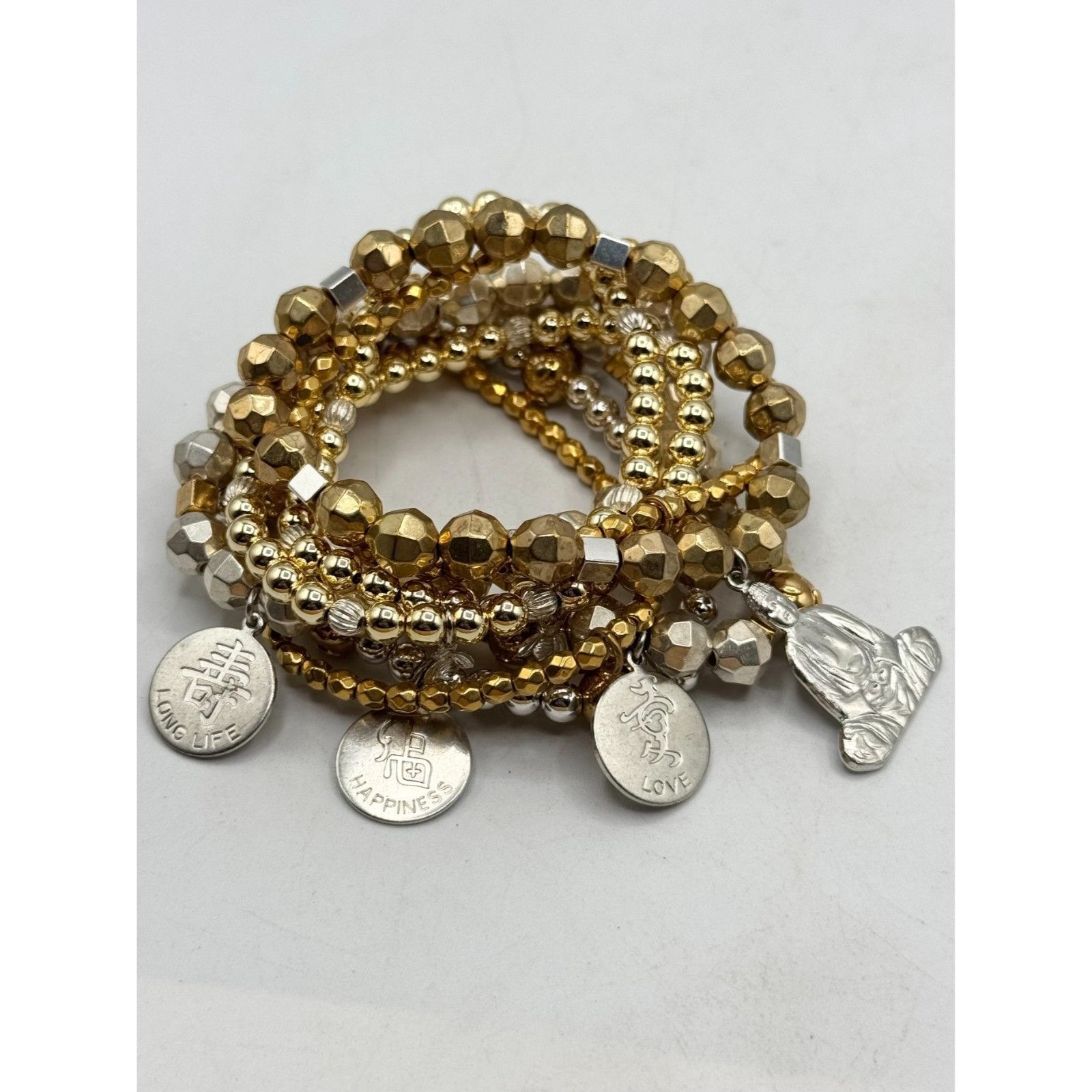 Other Vintage silver gold eight strand stretch charm bracelet set Size ONE SIZE - 3 Thumbnail