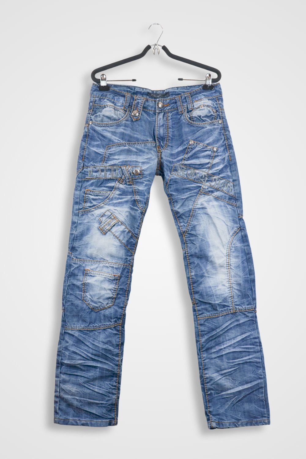 Japanese Brand Kosmo Lupo Y2K Distressed Panel Denim Jeans - Size 32 Size US 32 / EU 48 - 1 Thumbnail