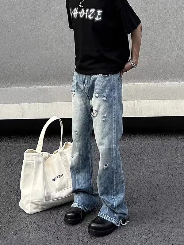 Japanese Brand VIBE Street wash ripped straight leg bootcut jeans Size US 33 - 1 Thumbnail