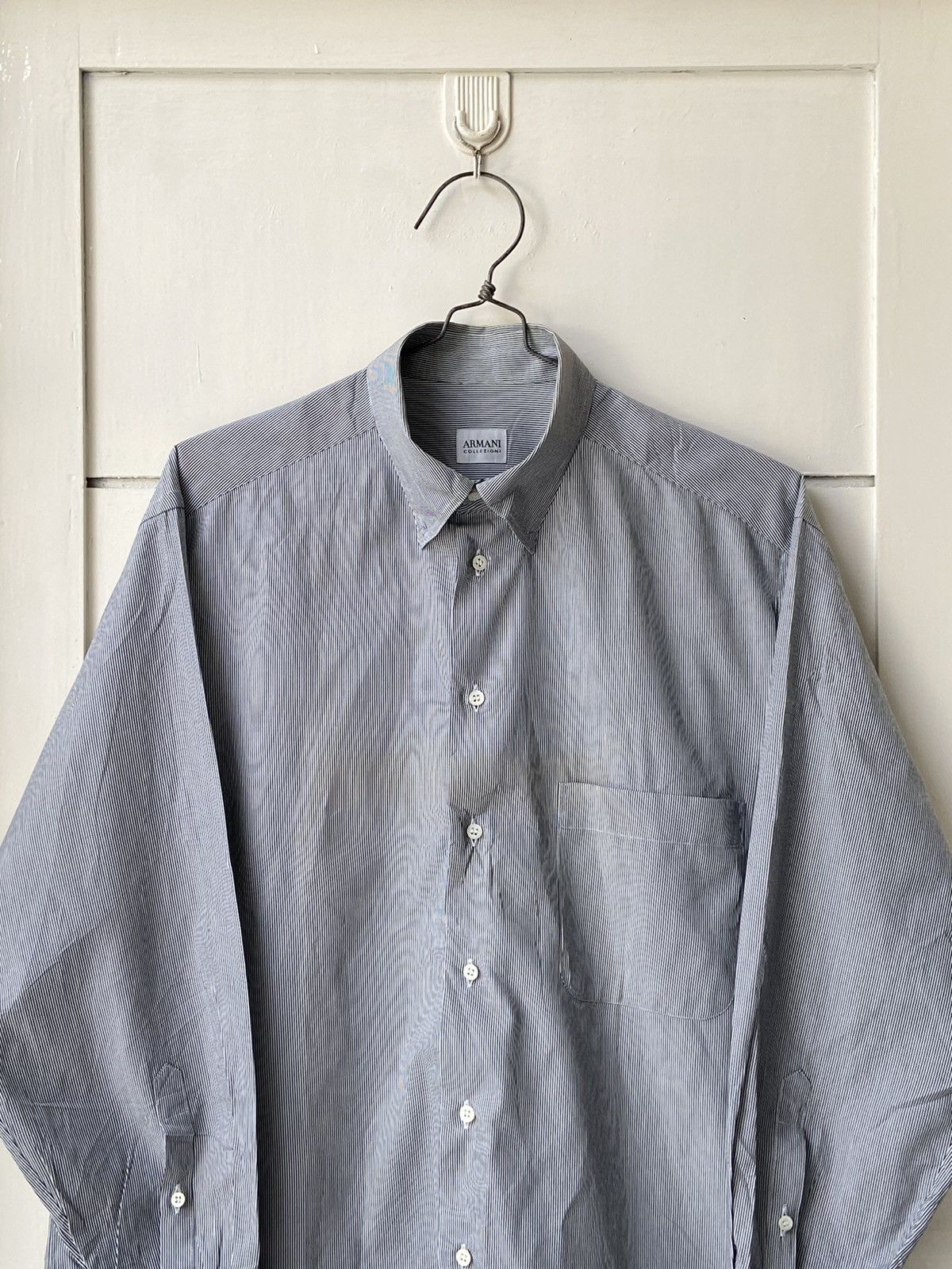 Armani Collezioni ARMANI COLLEZIONI Grey Striped Shirt Size US L / EU 52-54 / 3 - 11 Thumbnail