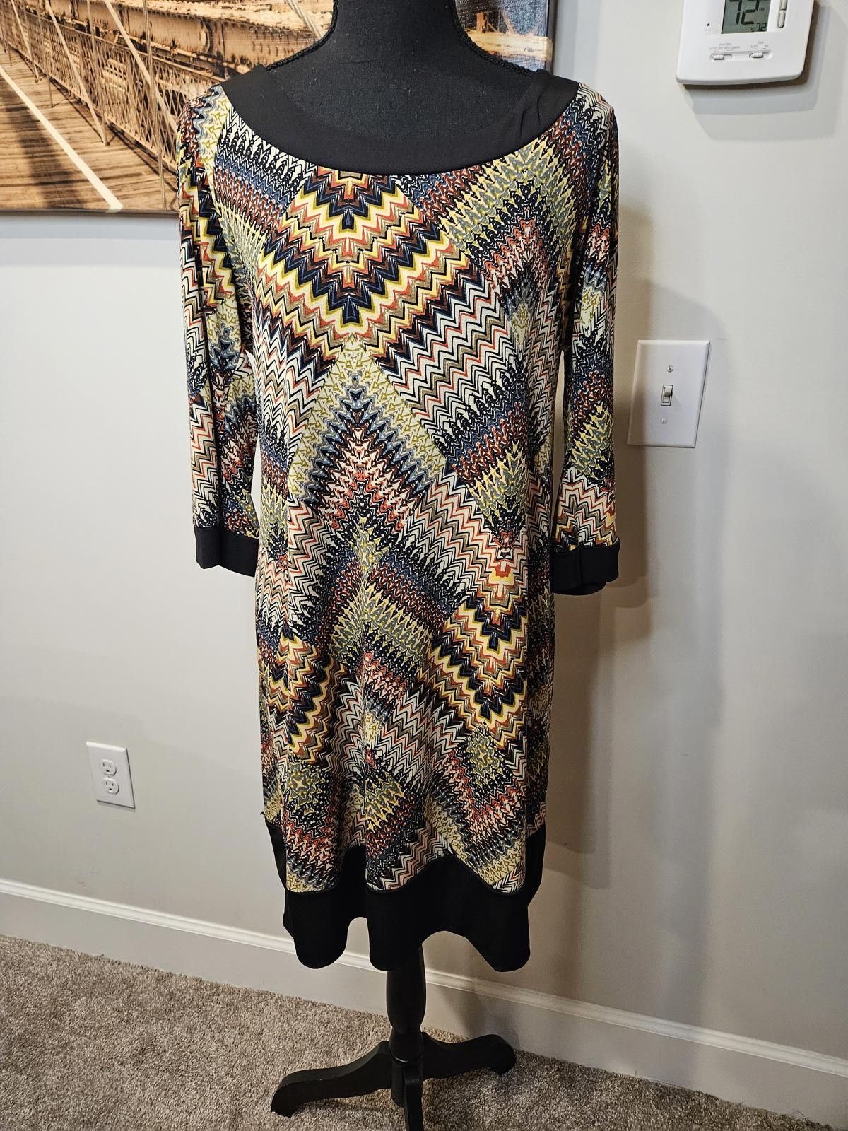 Designer Trendy Zigzag Pattern Tunic Dress Size L / US 10 / IT 46 - 1 Thumbnail
