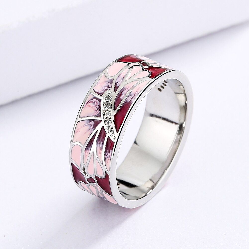Jewelry Elegant Pink Peach Handmade Enamel Ring Size ONE SIZE - 4 Thumbnail