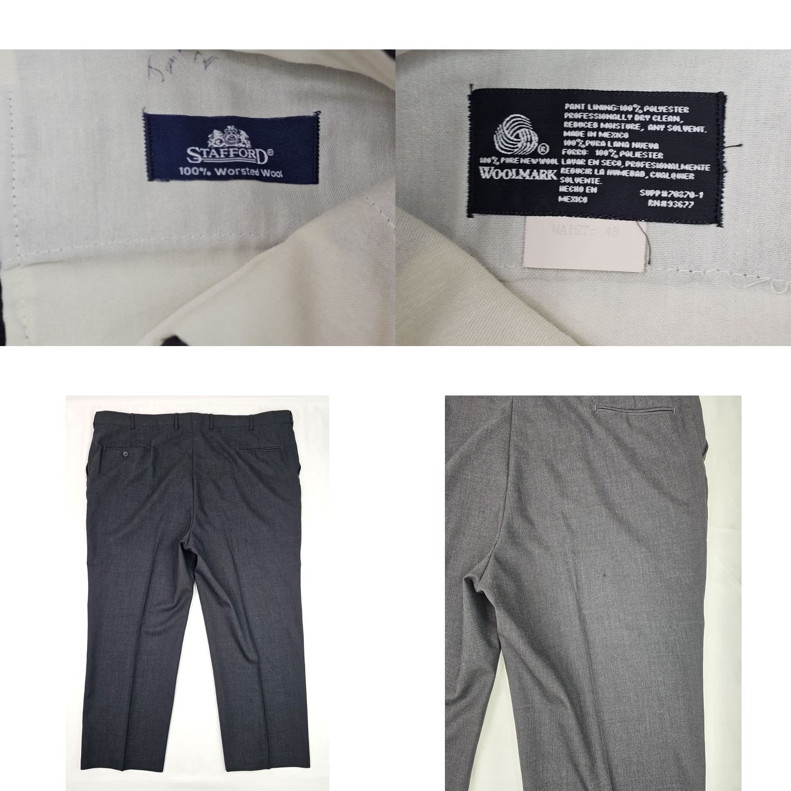 Stafford Stafford Dress Mens 48 Gray Worsted Wool Flat Front Straight Pants Men Fits 48x28 Size US 32 / EU 48 - 8 Thumbnail