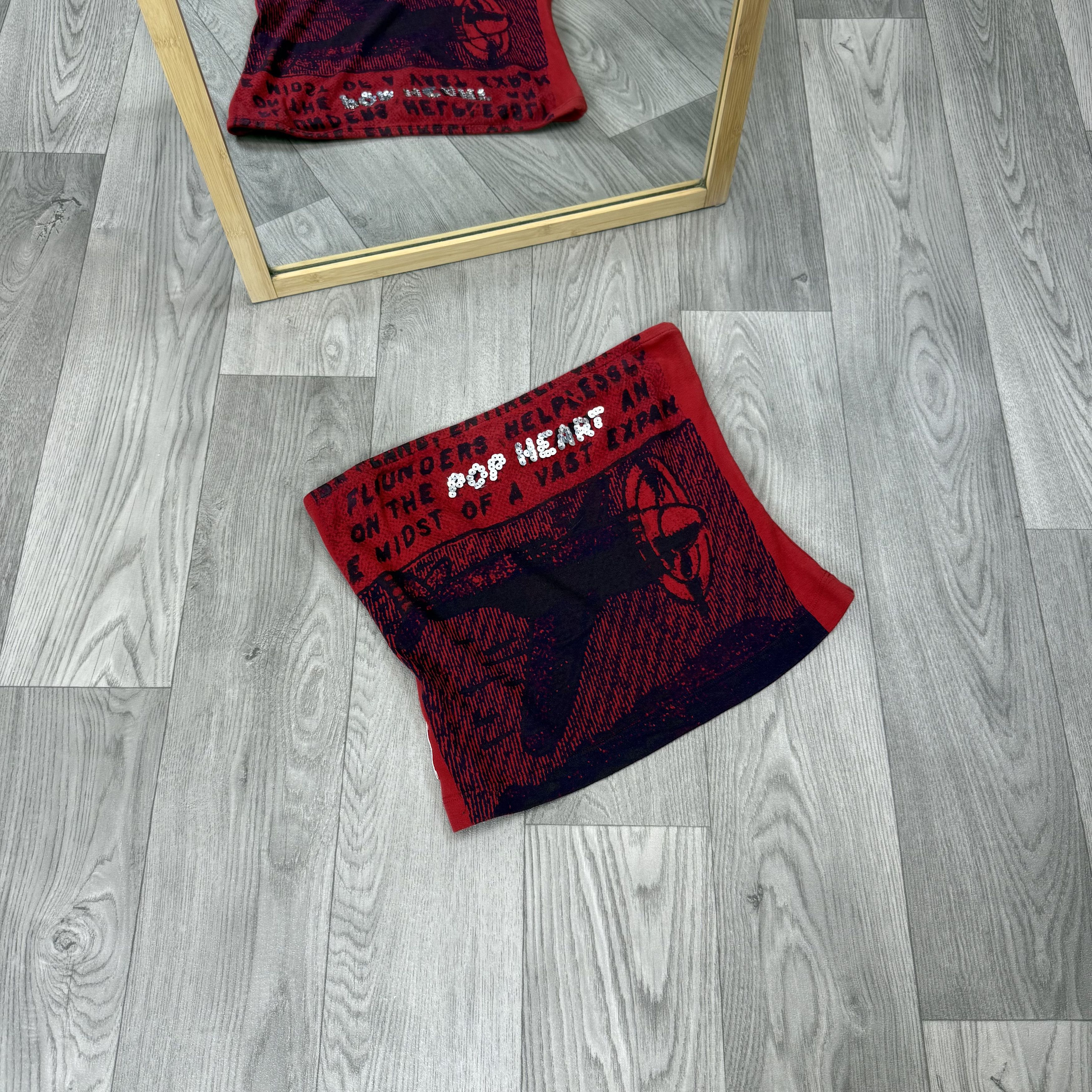 Vintage Vintage Pop Heart 90s Graphic Airplane Red Crop Top Size M / US 6-8 / IT 42-44 - 2 Thumbnail