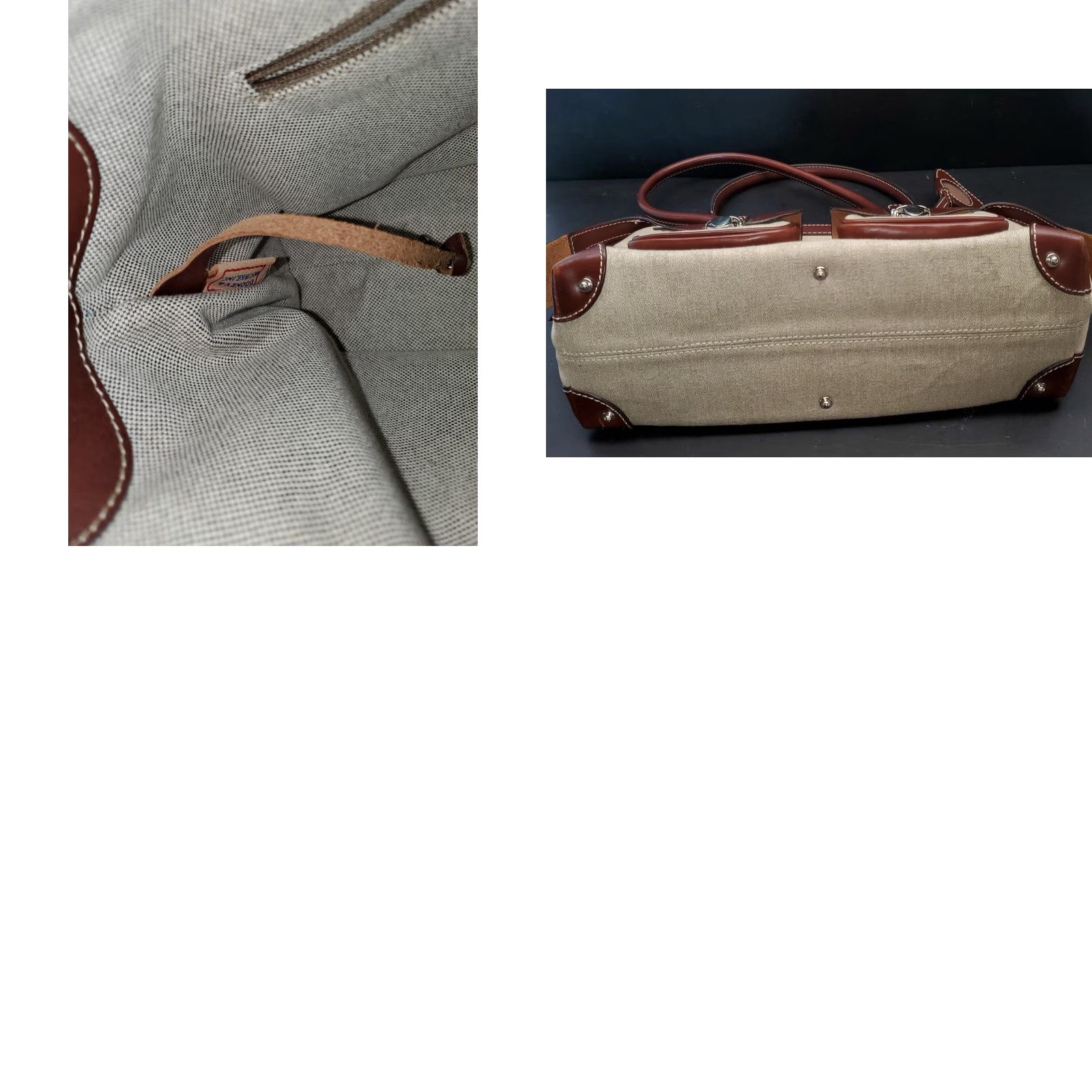 Dooney & Bourke VINTAGE Dooney & Bourke Anniversary Signature Double Pocket Tote Bag Satchel Logo Coin Canvas Leather Brown Beige 12x6x8 Bags Mens Womens Girls Boys Size ONE SIZE - 8 Thumbnail