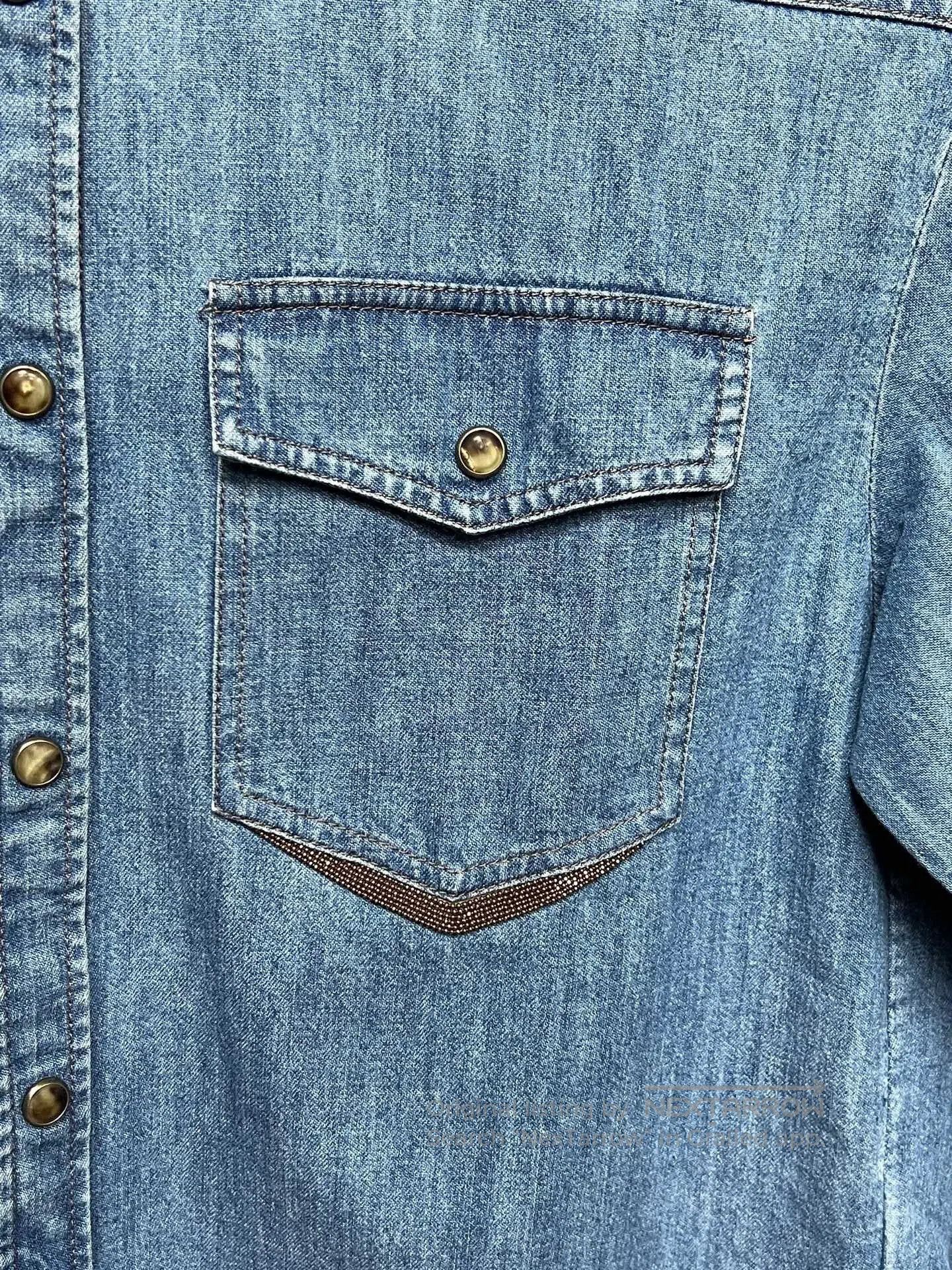 Brunello Cucinelli Brunello Cucinelli Beaded Denim Shirt. Size L / US 10 / IT 46 - 3 Thumbnail