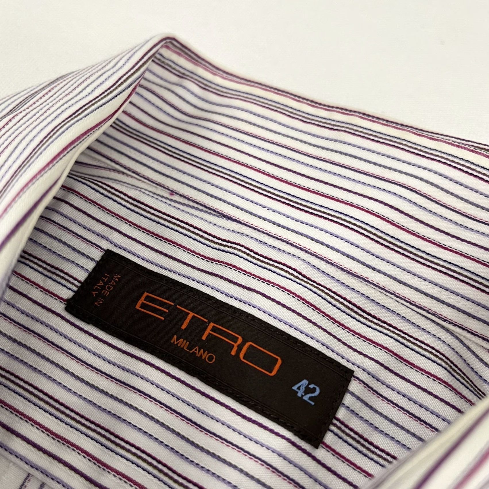 Etro ETRO Milano Shirt Sz 42 MultiColor Striped Dress Up Preppy Casual Italy L/S Mens Size US XL / EU 56 / 4 - 3 Thumbnail