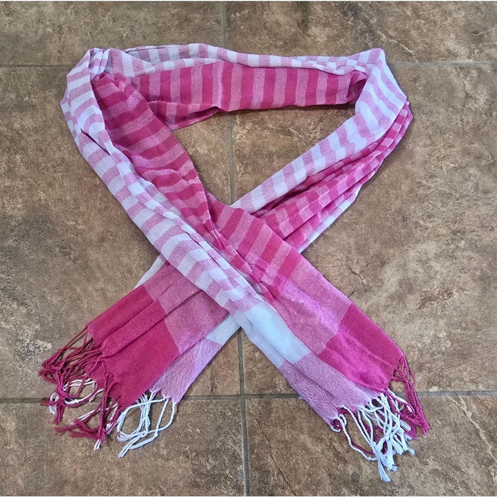 Other Pink White Stripe Fringed Scarf Size ONE SIZE - 1 Thumbnail