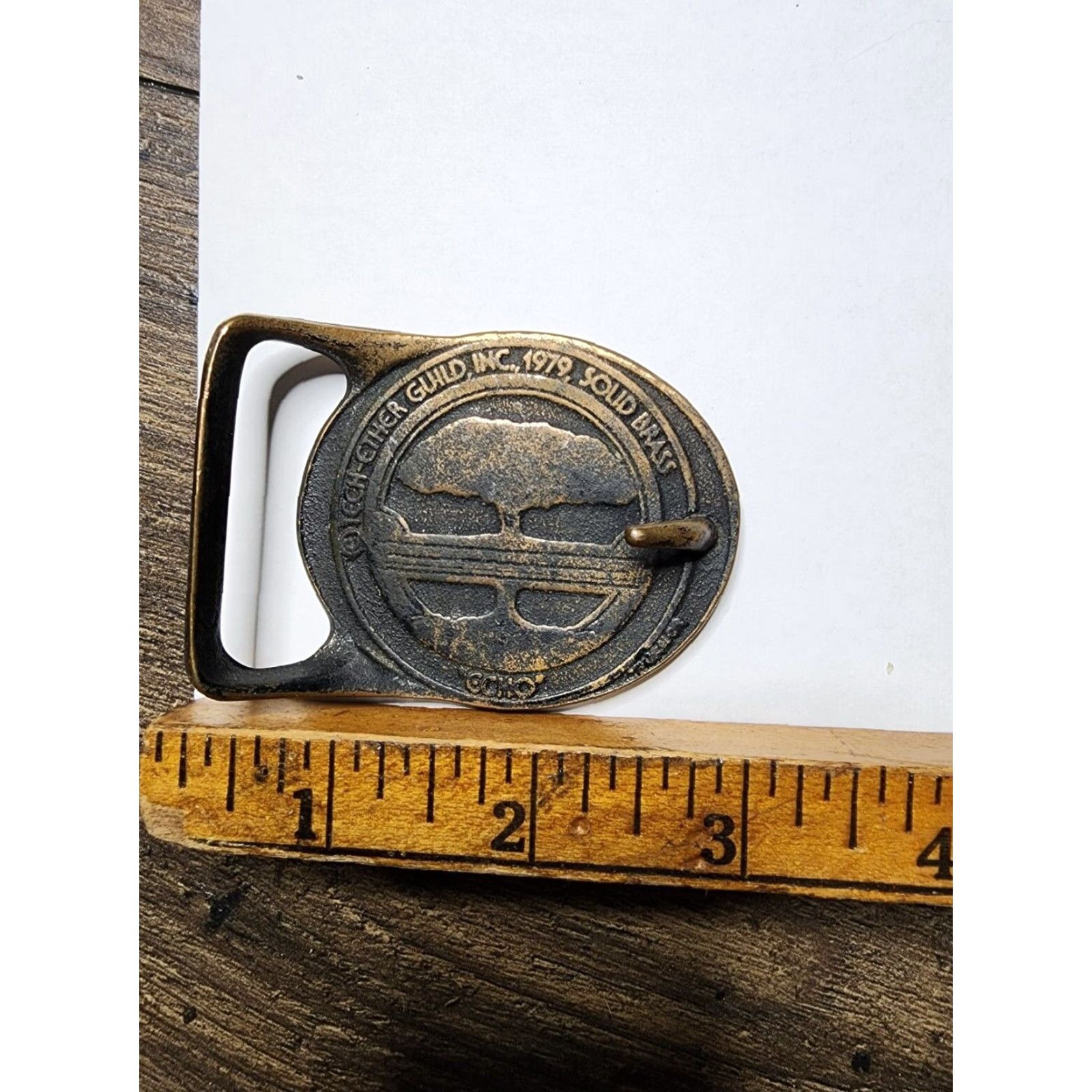 VINTAGE Tech Ether Solid Brass Belt Buckle Rainbow Forest Trees Hippie Multicolor Mens