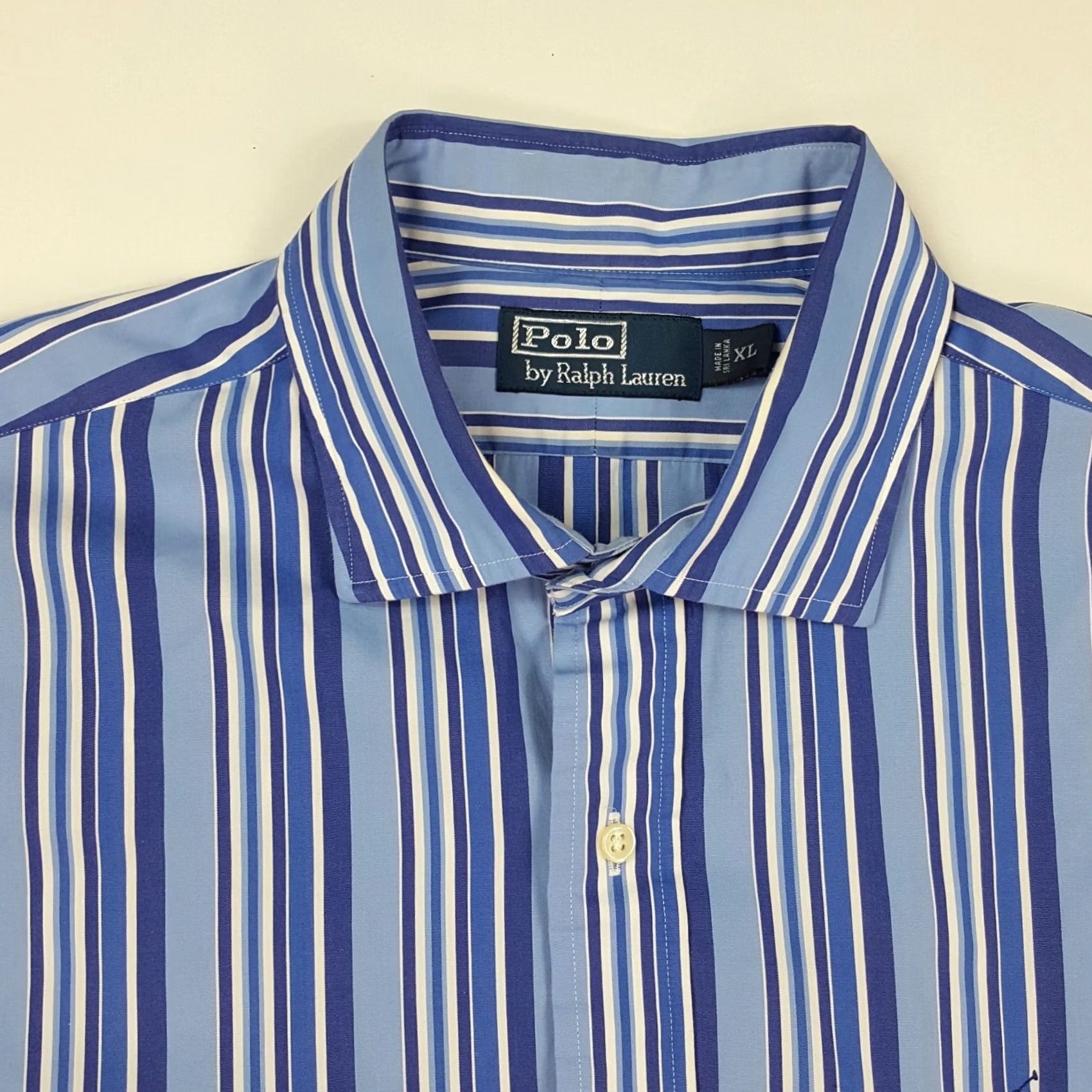 Polo Ralph Lauren VINTAGE Polo Ralph Lauren Blue Striped Button-Up Shirt XL Men’s Collared Long Sleeve Dress Shirt Size 46R - 4 Thumbnail