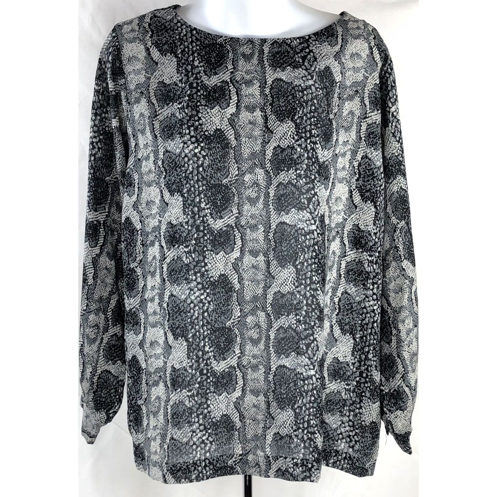 Vintage VINTAGE Teddi Button-Up Collared Gray Snake Top XL Women 90s Career Glam Chic Shirt Size XL / US 12-14 / IT 48-50 - 2 Thumbnail