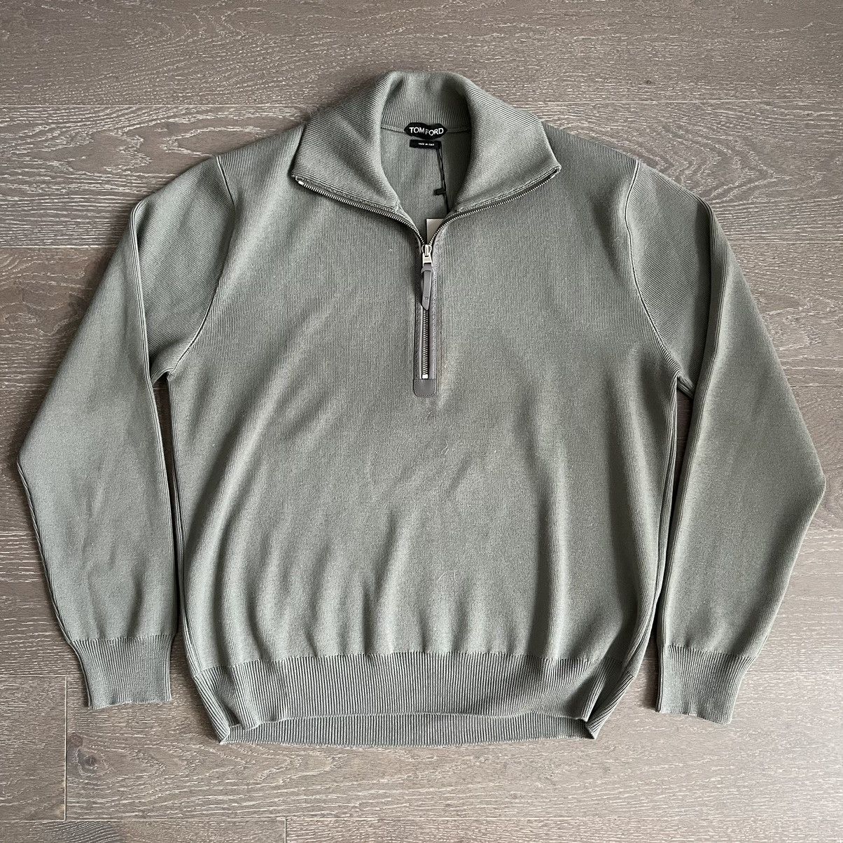 Tom Ford Wool Half Zip Sweater Green/Grey IT 58 Size US XXL / EU 58 / 5 - 1 Thumbnail