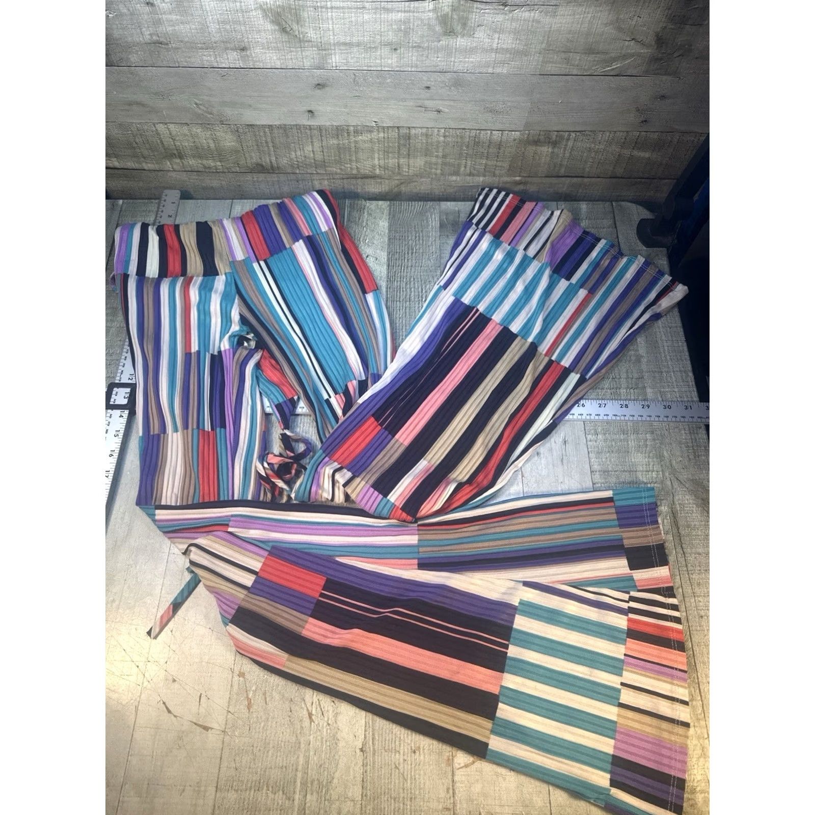 Vintage Womens Small Boho Stripe Wide Leg Jumpsuit Cutout 32” Inseam Size 28" / US 6 / IT 42 - 2 Thumbnail