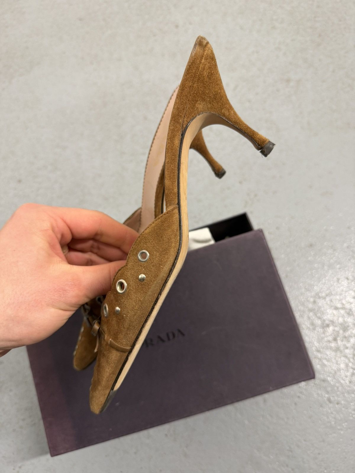 Prada Iconic Prada Eyelets Mule Heels With Box And Dust Bag Size US 8.5 / IT 38.5 - 10 Thumbnail