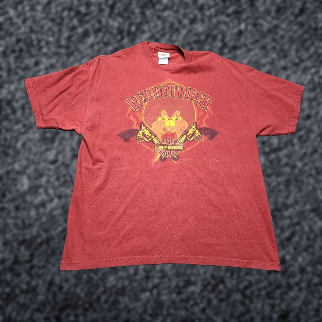 Harley Davidson Harley Davidson Mens XL Red Short Sleeve T-Shirt Looney Tunes Yosemite Sam Graphic Tee Mens Size US XL / EU 56 / 4 - 1 Thumbnail