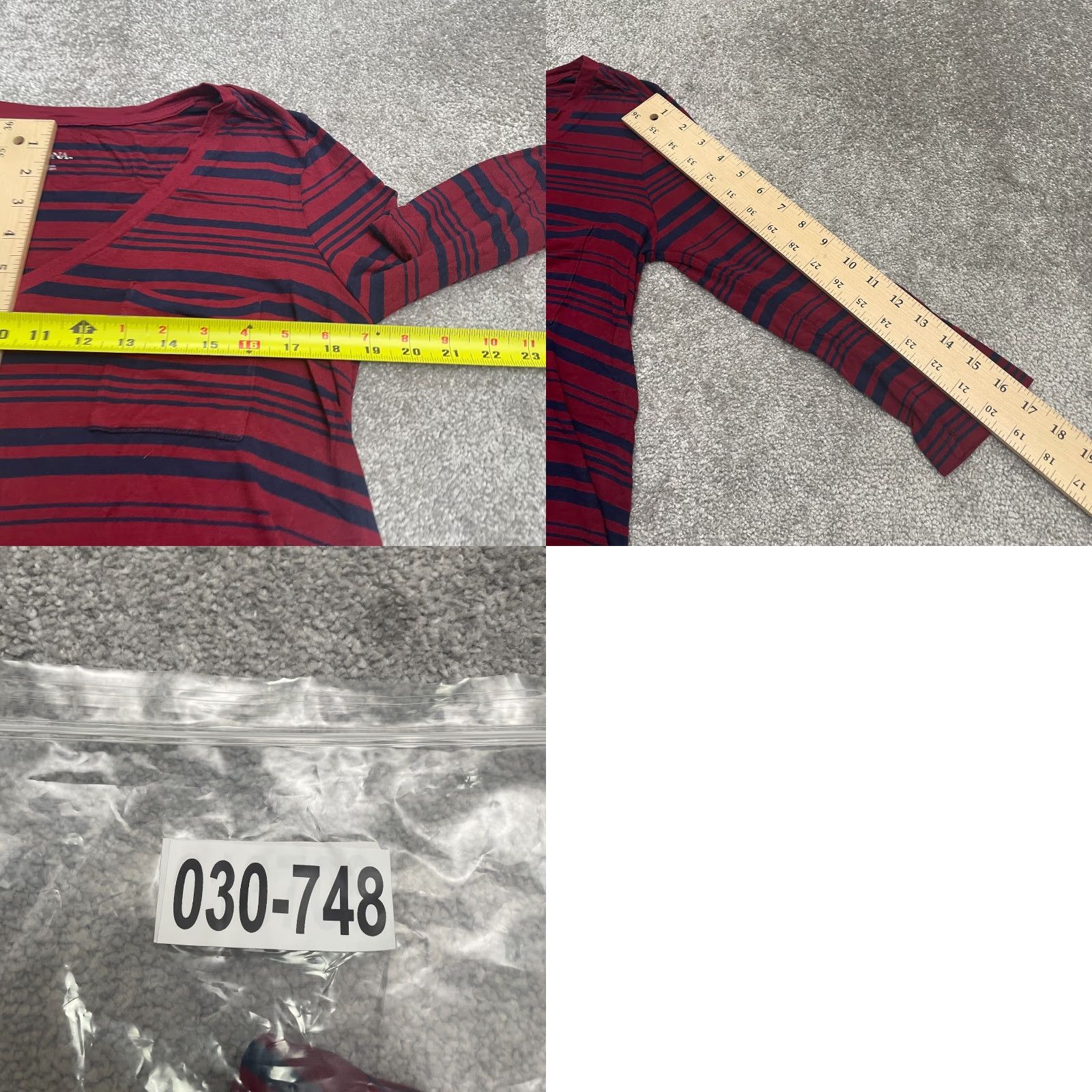 Merona Merona Tunic Top Womens Small Red Blue Striped V-Neck Long Sleeve Pocket Casual Shirt Size S / US 4 / IT 40 - 8 Thumbnail