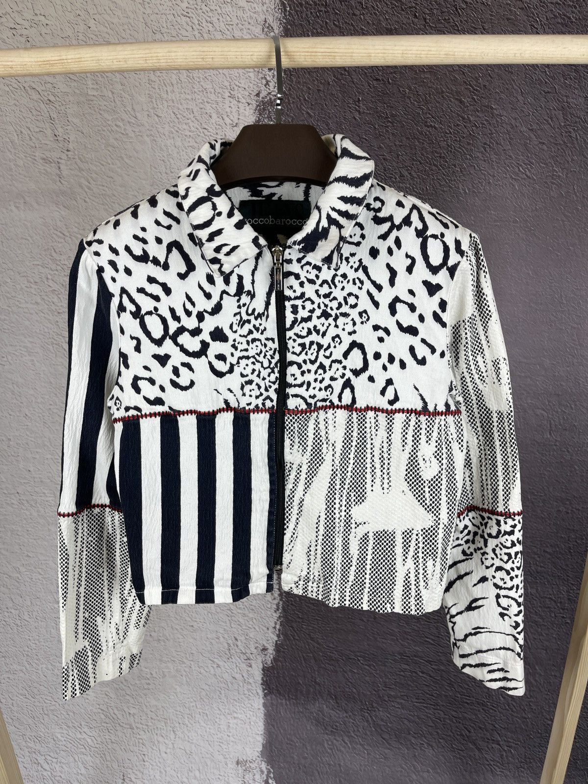 Designer Rocco Barocco Jeans colour blocked pattern denim jacket Size XXL / US 16-18 / IT 52-54 - 2 Thumbnail