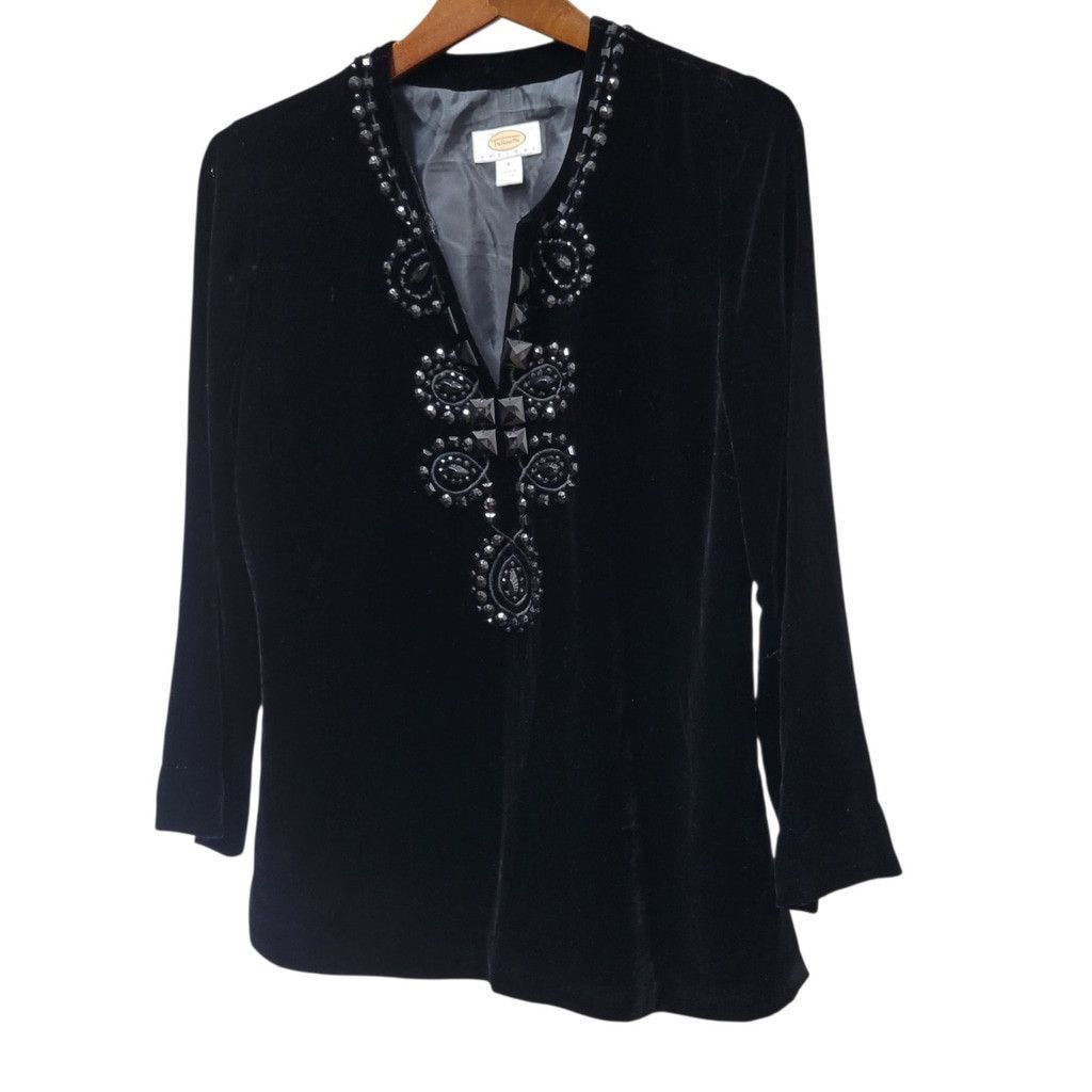 Talbots Talbots Petites Women's Beads Embellished Velvet Top Size 8 Size M / US 6-8 / IT 42-44 - 2 Thumbnail