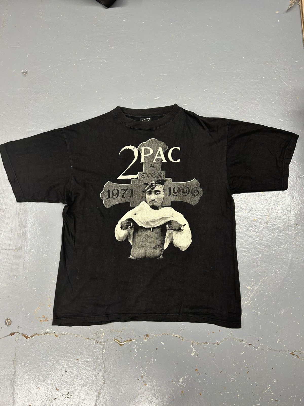 image of Rap Tees x Vintage Crazy Vintage 90's Tupac Black Essential Rap Tee Shirt, Men's (Size XL)