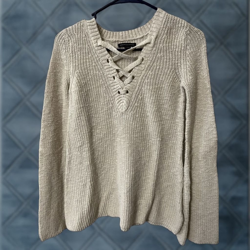 American Eagle Outfitters VINTAGE American Eagle Outfitters Sweater Shirt Women XS Beige Knit V-Neck Long Sleeve 90s Mens Womens? Size XS / US 0-2 / IT 36-38 - 1 Thumbnail
