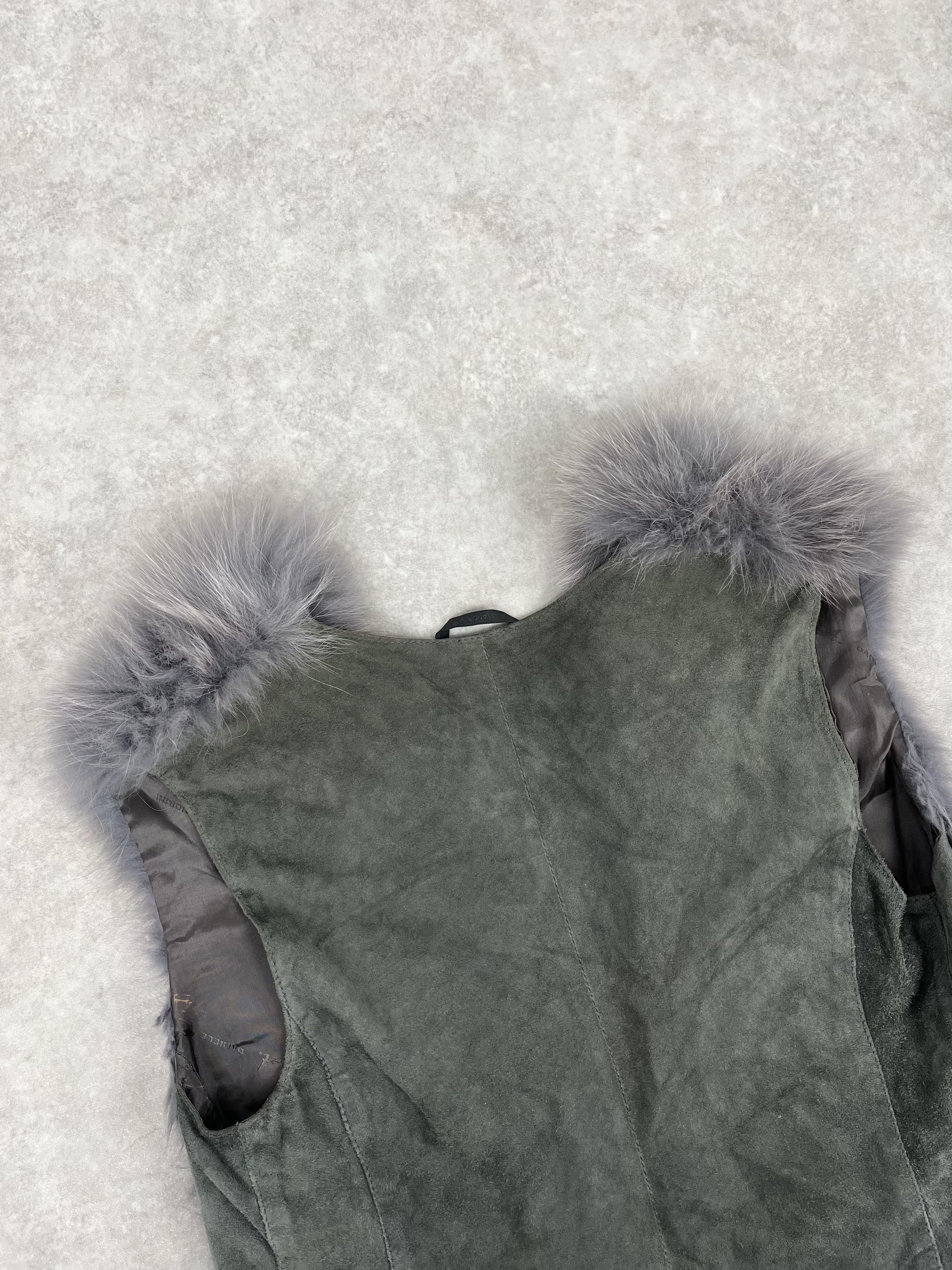 Daniele Alessandrini 2000s Daniele Alessandrini Grey Fur Suede Leather Vest Size XS / US 0-2 / IT 36-38 - 7 Thumbnail