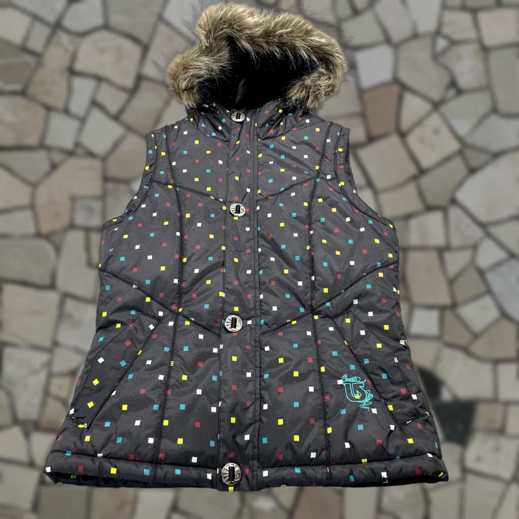 Burton Burton Women's Vest Jacket Nylon Black Mid-Length Hooded Zip Pockets Winter All Seasons Polka Dot Size S / US 4 / IT 40 - 1 Thumbnail