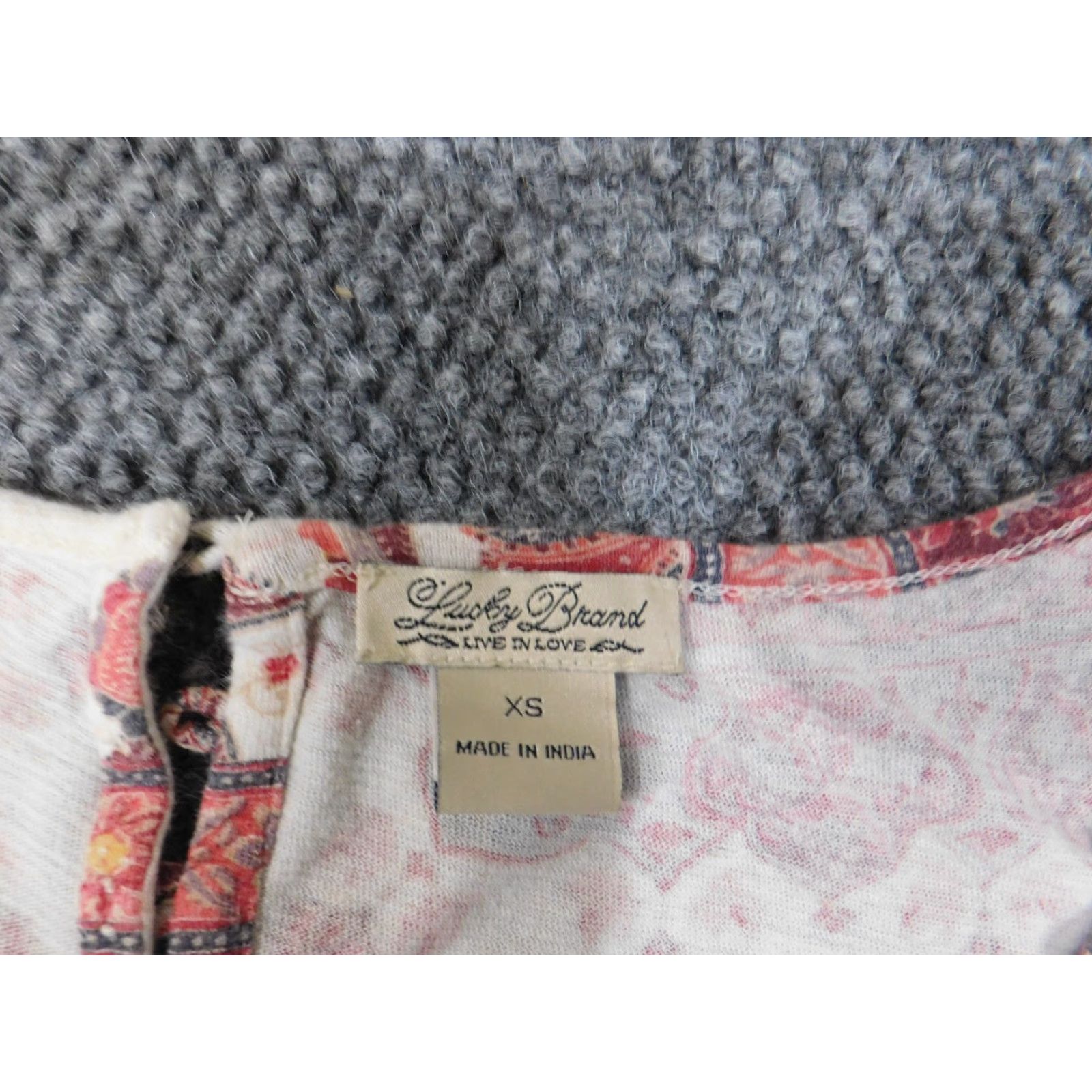 Lucky Brand Lucky Brand Blouse Womens XS Red Floral Geometric Knit Cotton Viscose Nylon Strap Round Neck Long Sleeve Casual Modern Classic Size XS / US 0-2 / IT 36-38 - 4 Thumbnail