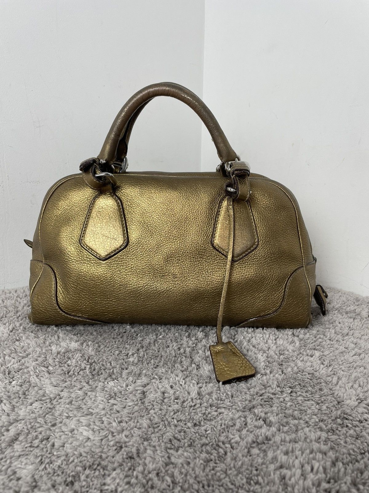 Prada Prada Metallic Gold Leather Logo Satchel Size ONE SIZE - 10 Thumbnail