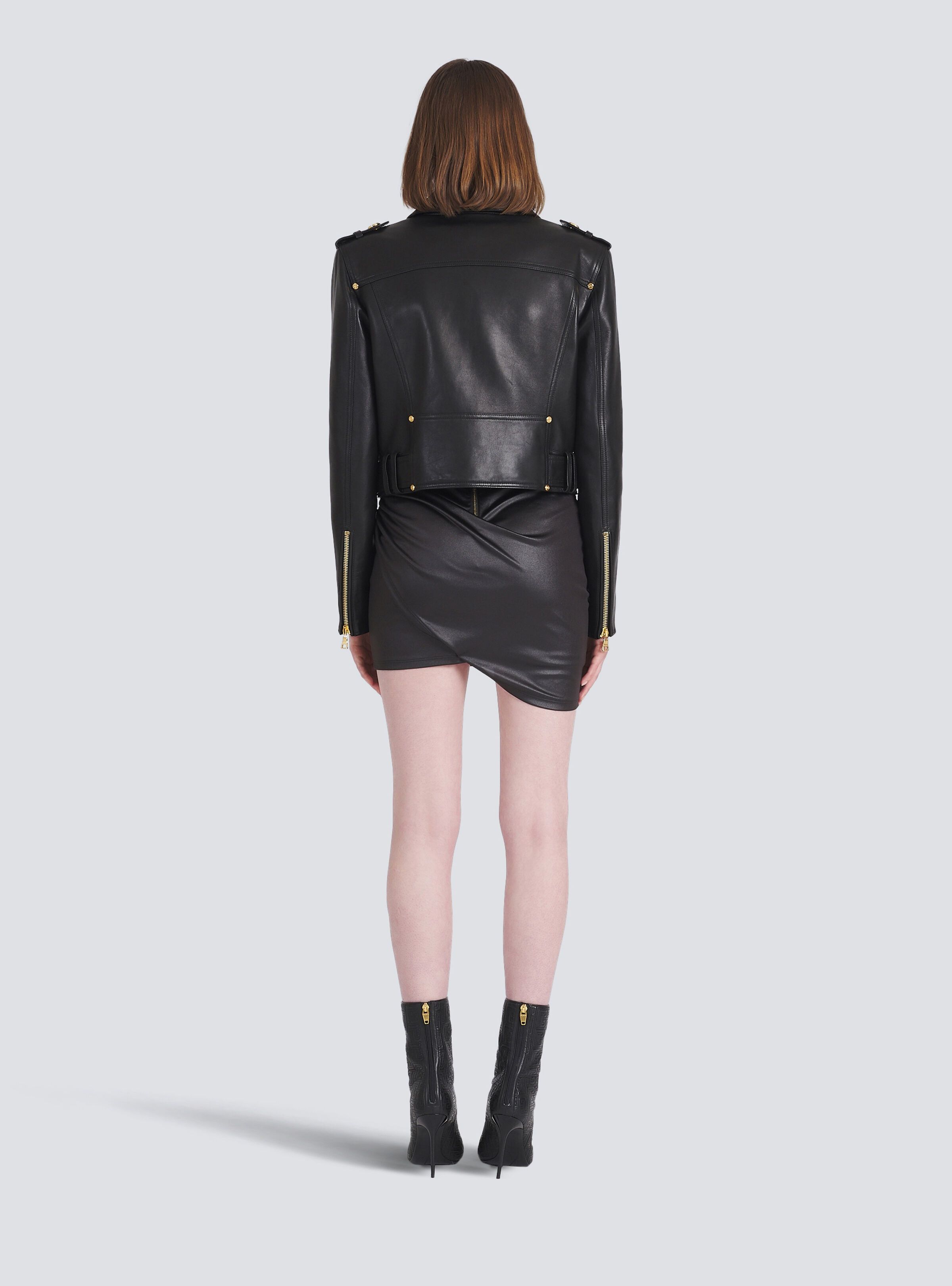 Balmain o1srvl11e1125 Short Leather Biker Jacket in Black Size XS / US 0-2 / IT 36-38 - 4 Thumbnail