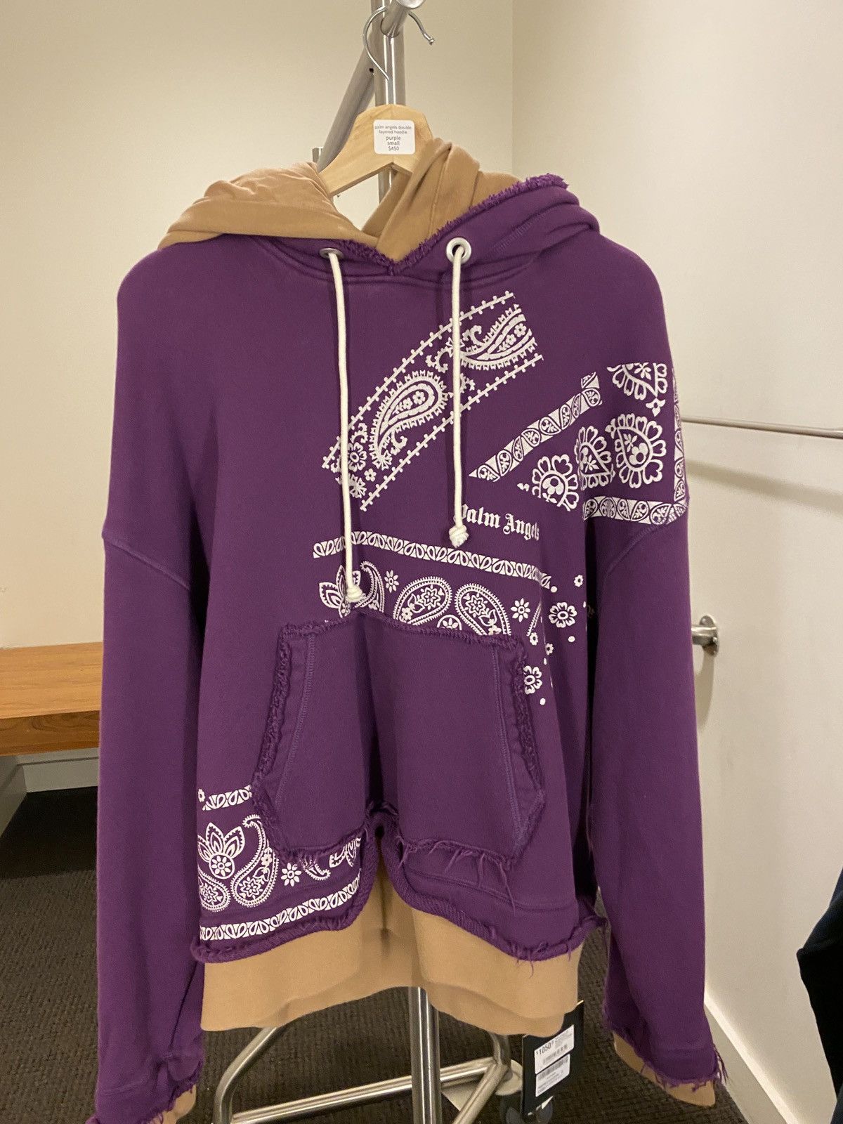 image of Palm Angels Double Layer Hoodie S in Purple, Men's (Size Small)