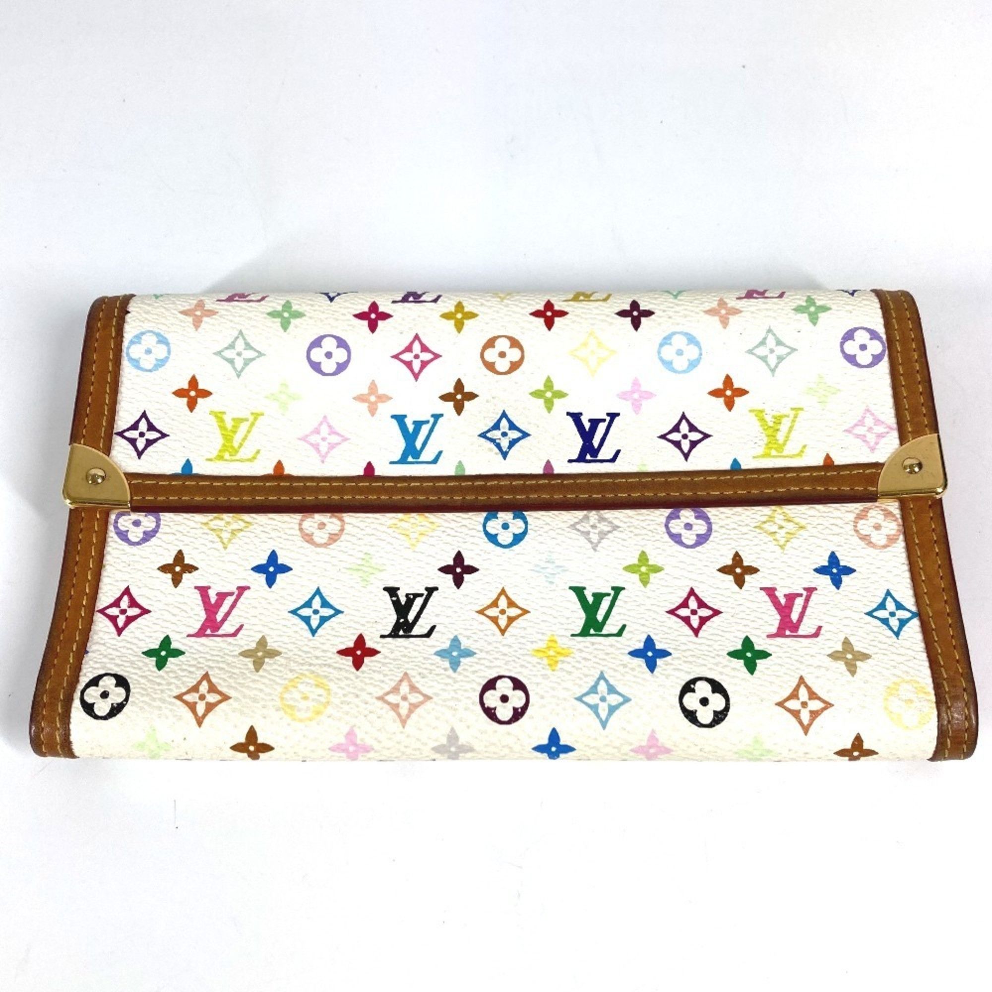 LOUIS VUITTON M92659 Monogram Multicolore Porte Tresor International Flap Trifold Wallet in Canvas Women's Blanc White