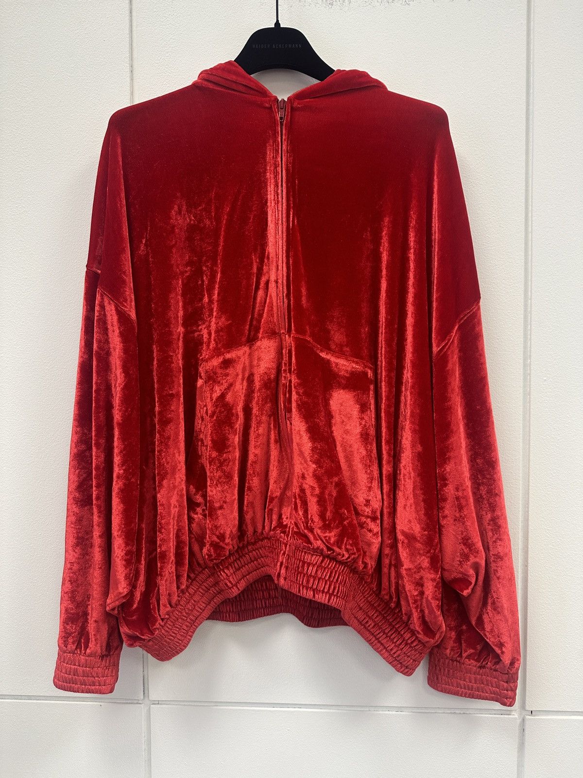 image of Balenciaga Crystal Logo Velvet Hoodie in Red, Women's (Size Medium)