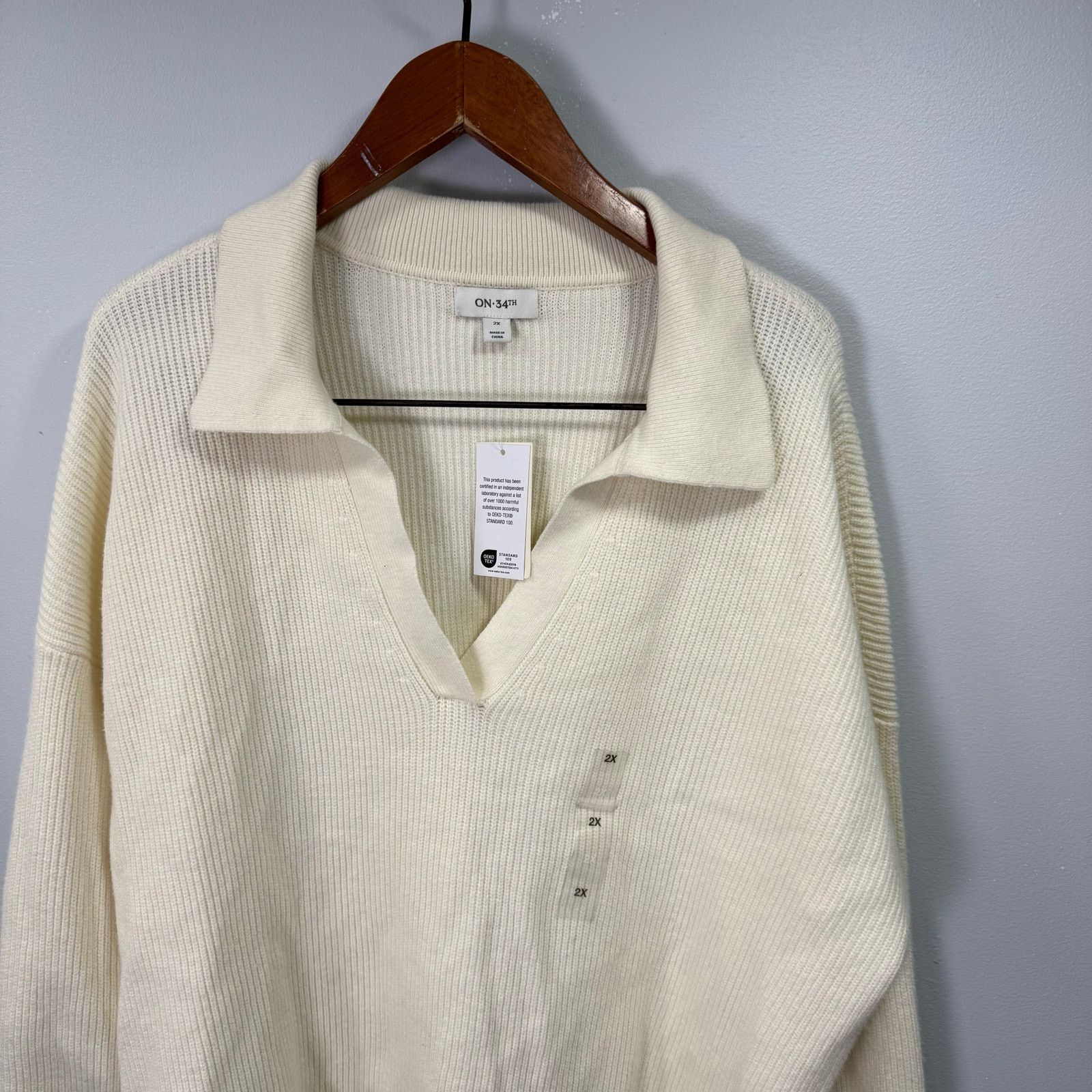 Macys On 34th Macys Plus Sweater sz 2X Collared Cream NEW #G589 Size XXL / US 16-18 / IT 52-54 - 4 Thumbnail